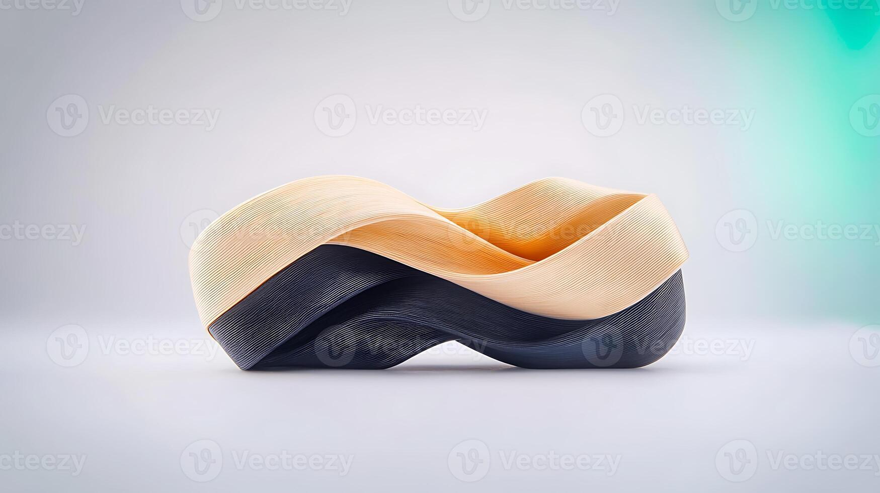 Abstract sculpture with flowing curves in soft colors against a minimalistic background photo