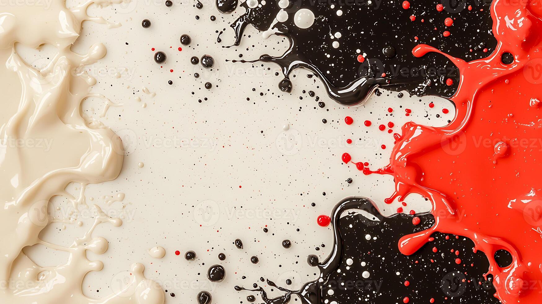 Abstract splash of paint in black, white, and red colors creating a dynamic artistic background photo