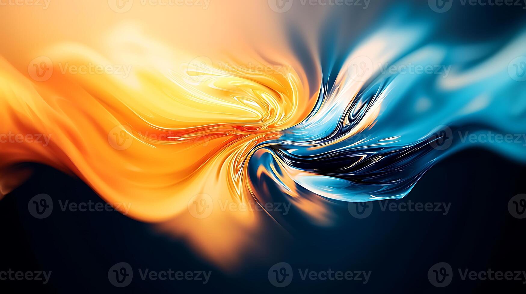 Abstract swirling colors of orange and blue blending together with a smooth, dynamic flow photo