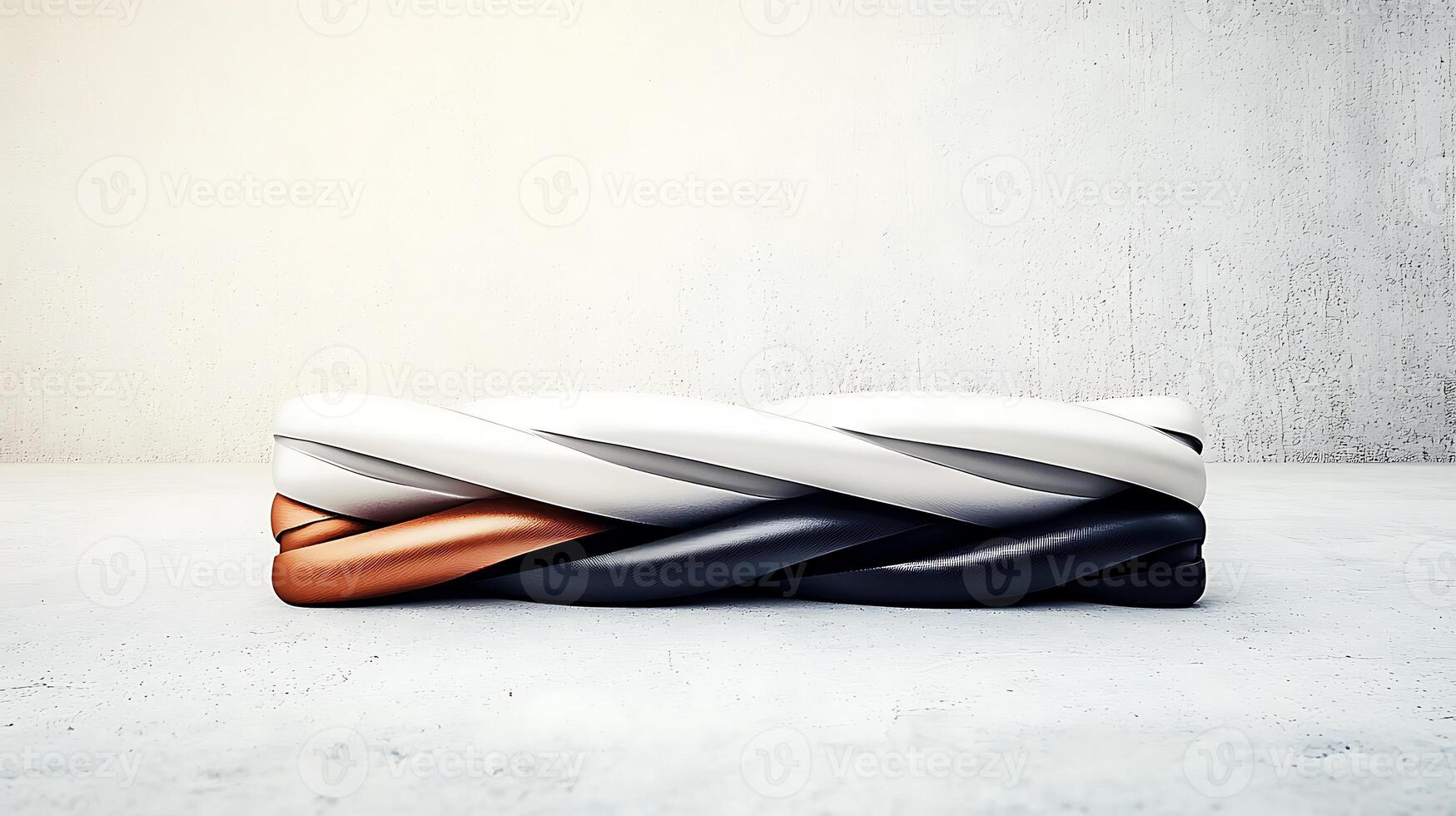 Abstract twisted ropes in neutral tones on a smooth surface, creating a minimalist aesthetic photo