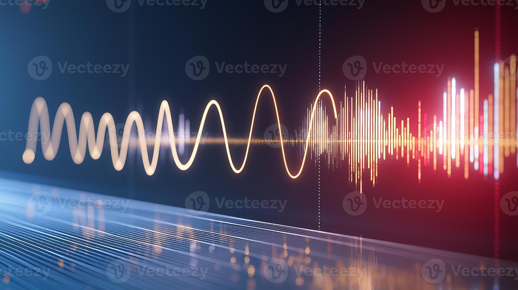 Abstract visualization of sound waves in a digital environment with vibrant colors and patterns photo