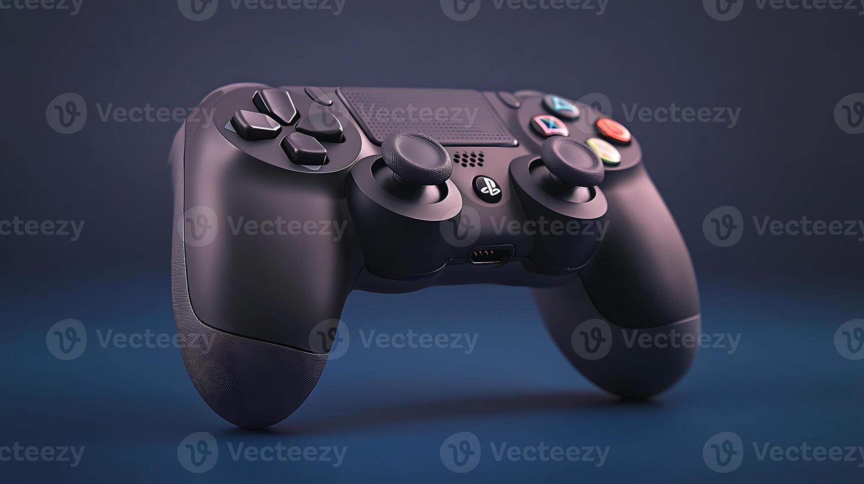 Close-up of a modern gaming controller on a dark background, highlighting its sleek design and buttons photo