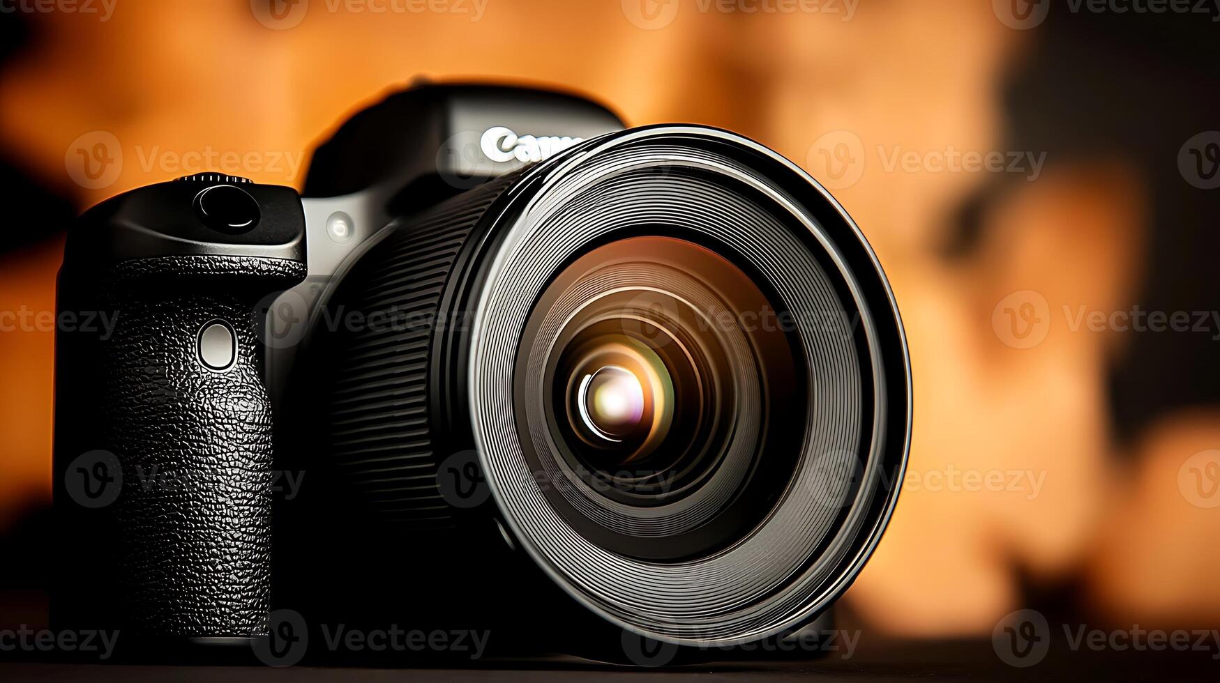 Close-up of a professional camera with a blurred background, showcasing photography equipment photo