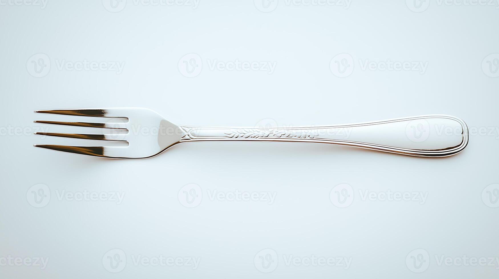 Close-up of a shiny silver fork resting on a light background, highlighting its elegant design photo