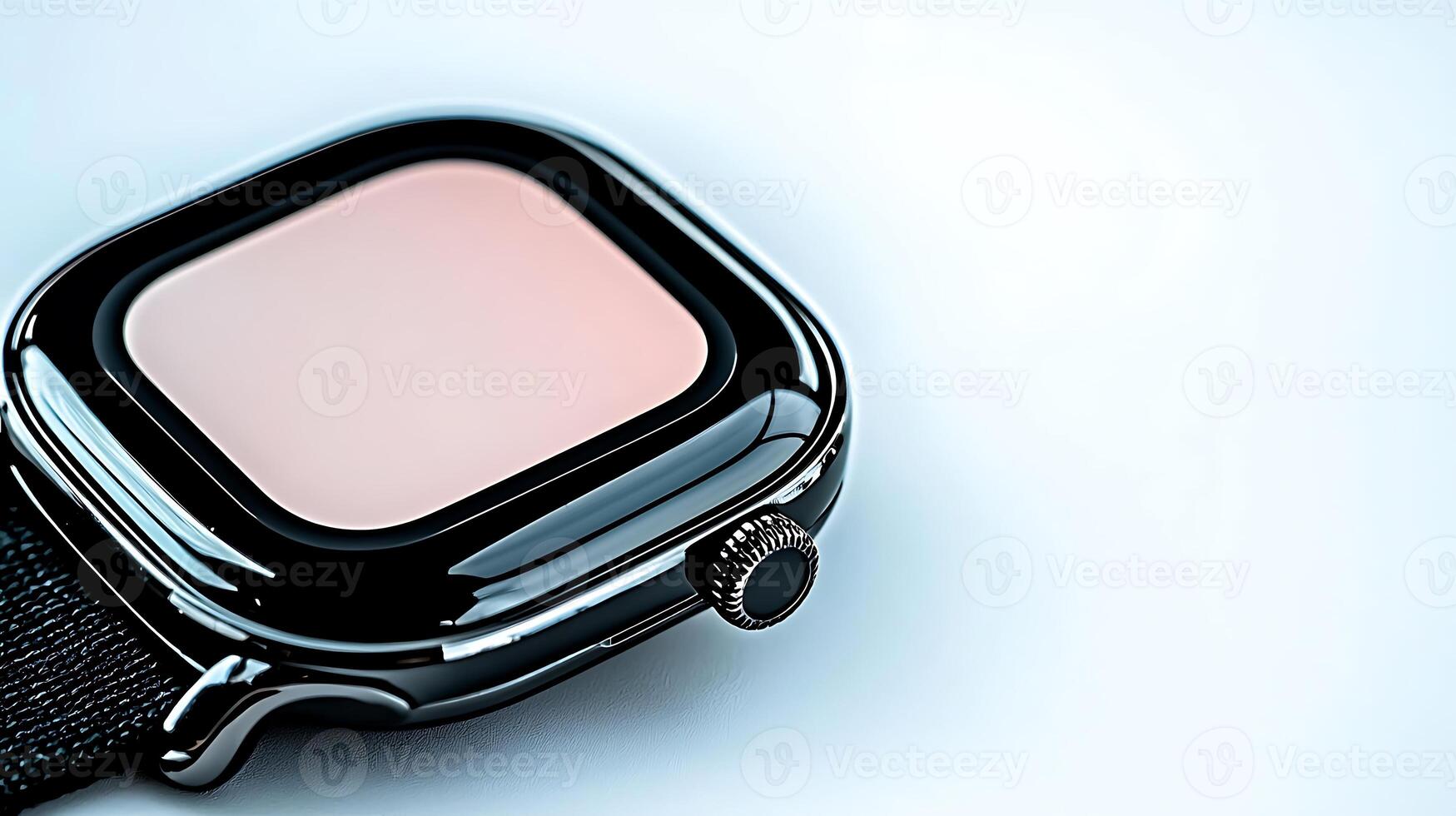 Close-up of a sleek smartwatch with a minimalist design, showcasing its smooth surface and side button photo