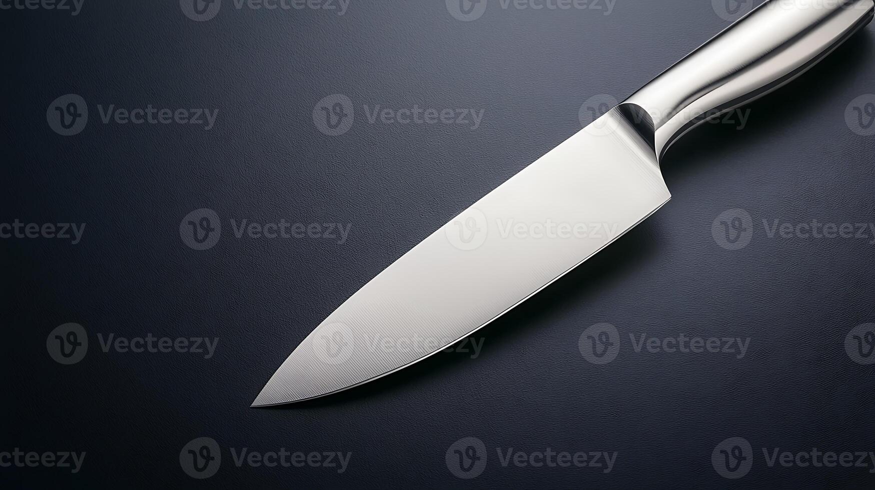 Close-up of a sleek kitchen knife on a dark surface, highlighting its sharp blade and elegant design photo