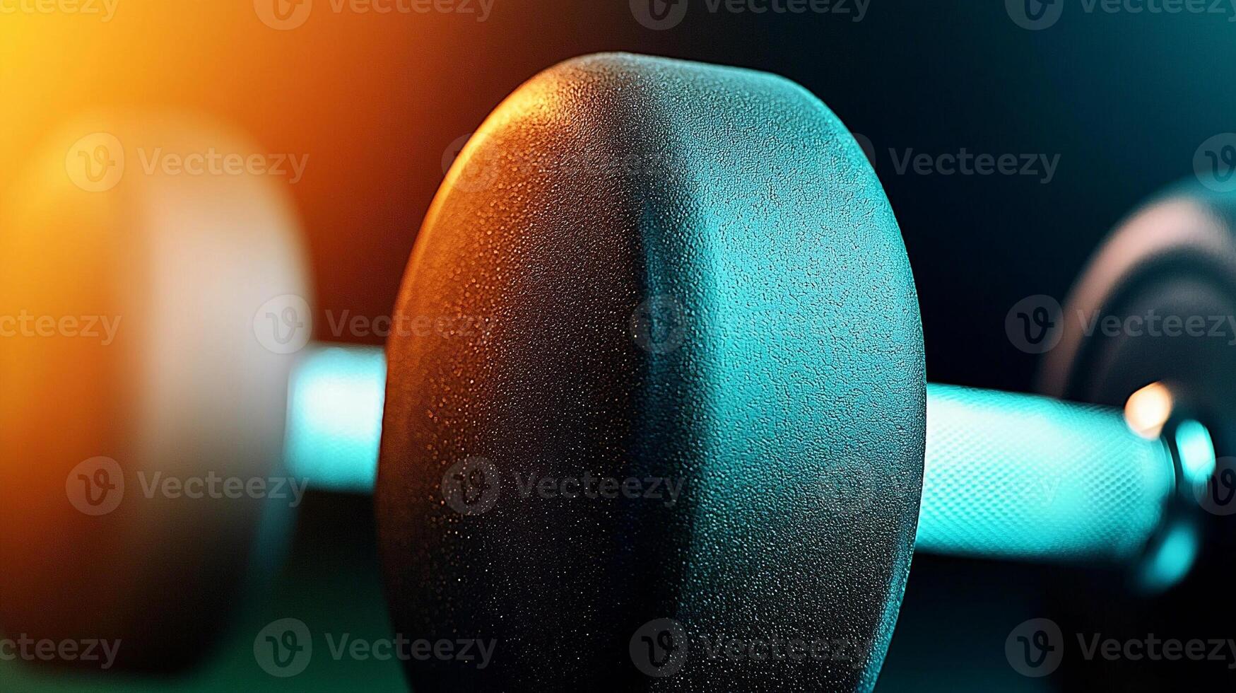Close-up of a sleek, modern dumbbell against a blurred gradient background, emphasizing fitness photo