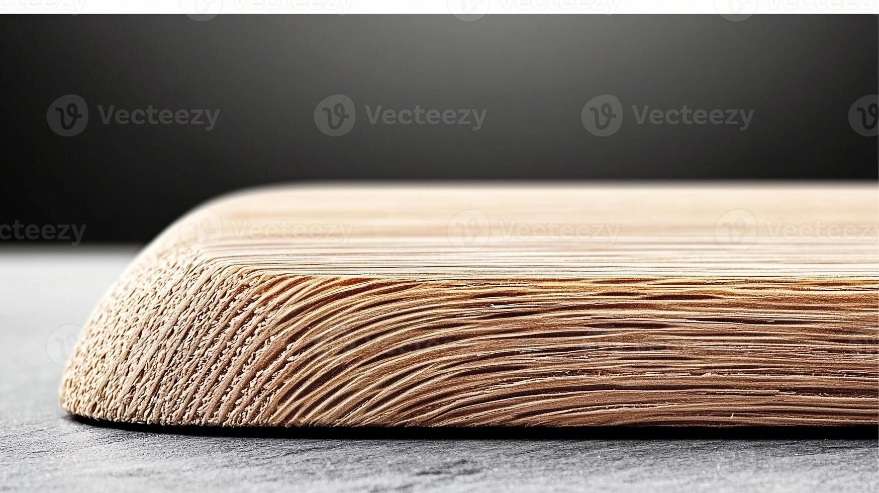 Close-up of a smooth wooden surface showcasing intricate grain patterns against a dark background photo
