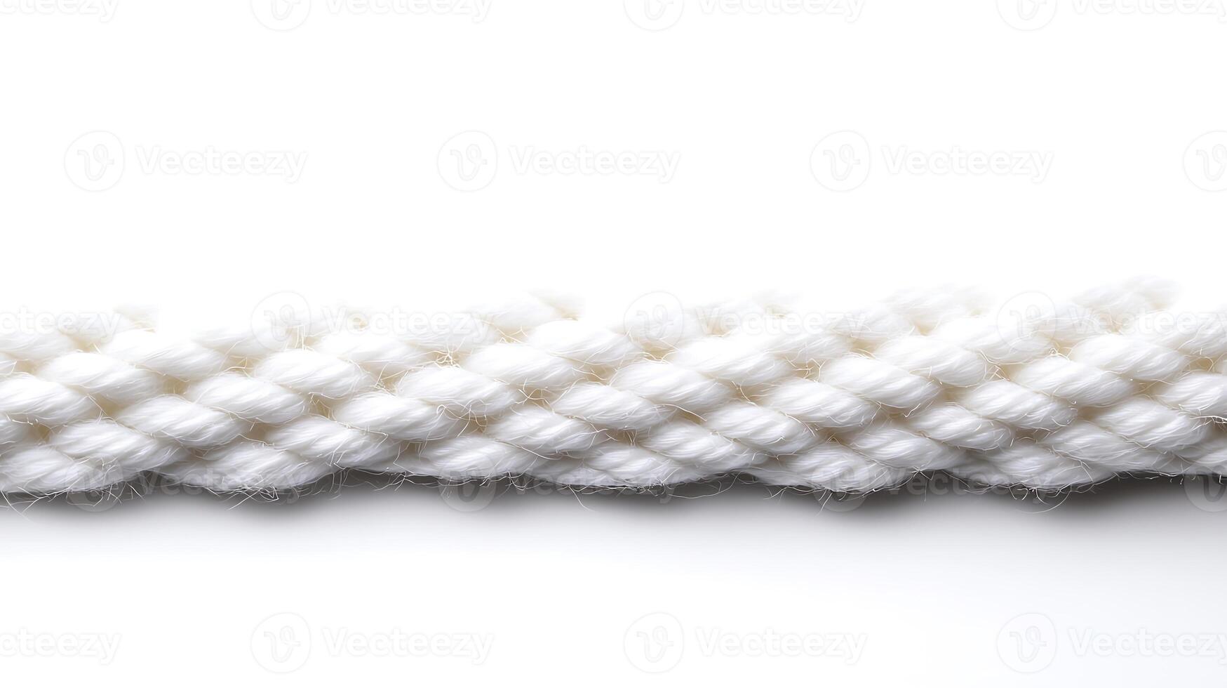 Close-up of a tightly woven white rope against a clean white background, ideal for textile use photo