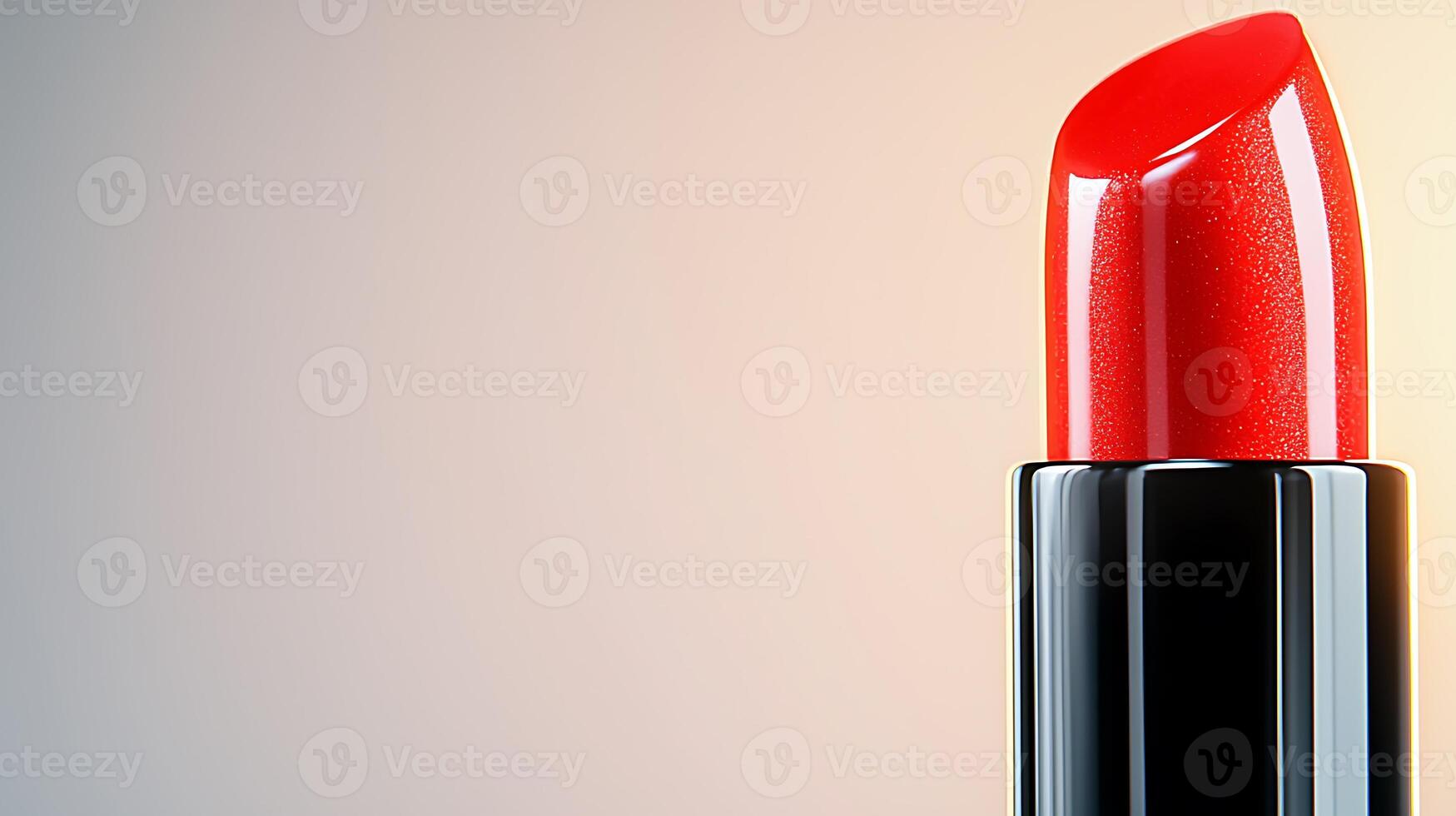 Close-up of a vibrant red lipstick against a soft gradient background, ideal for beauty promotions photo