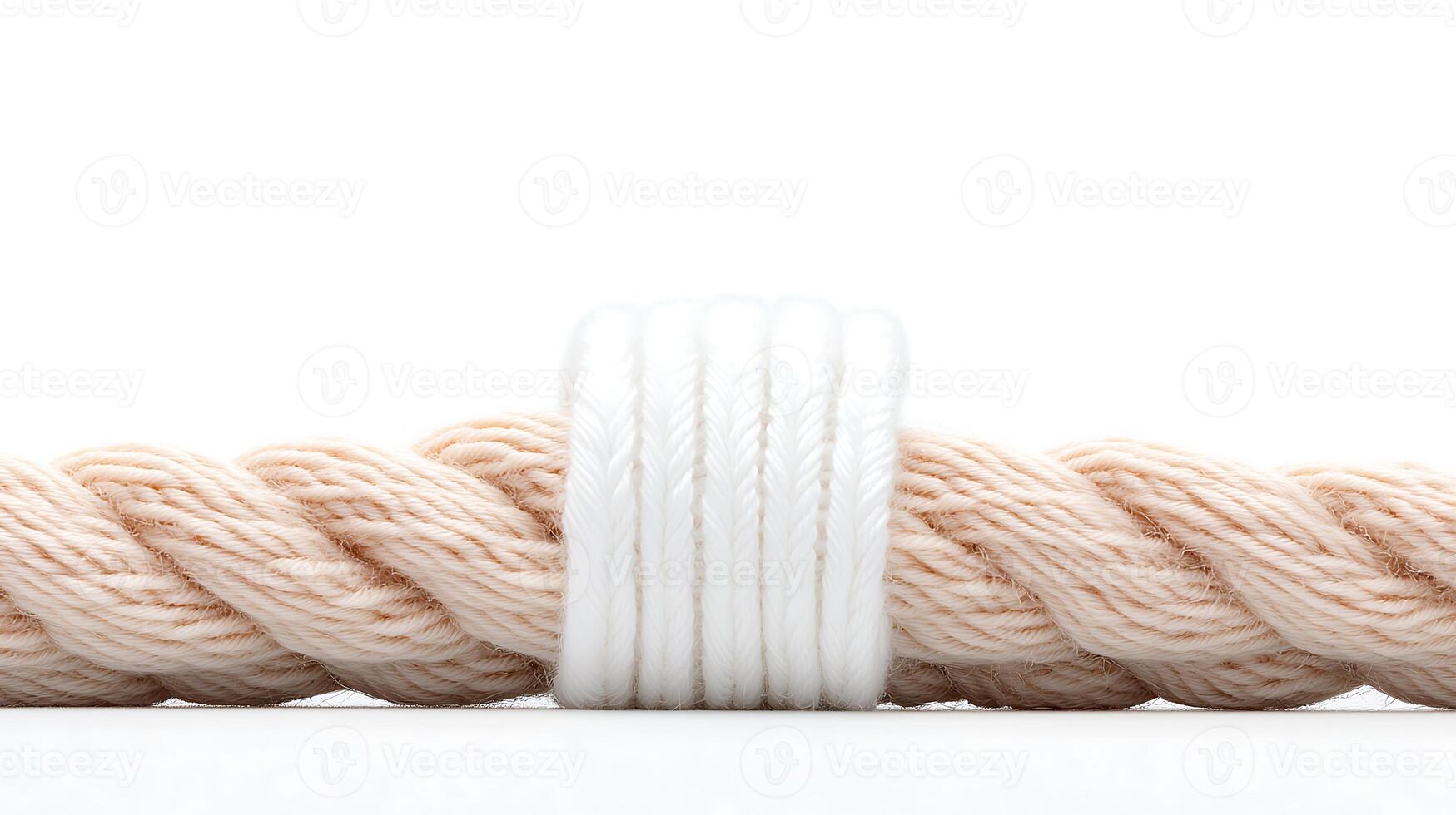 Close-up of intertwined beige and white rope showcasing texture against a clean background photo