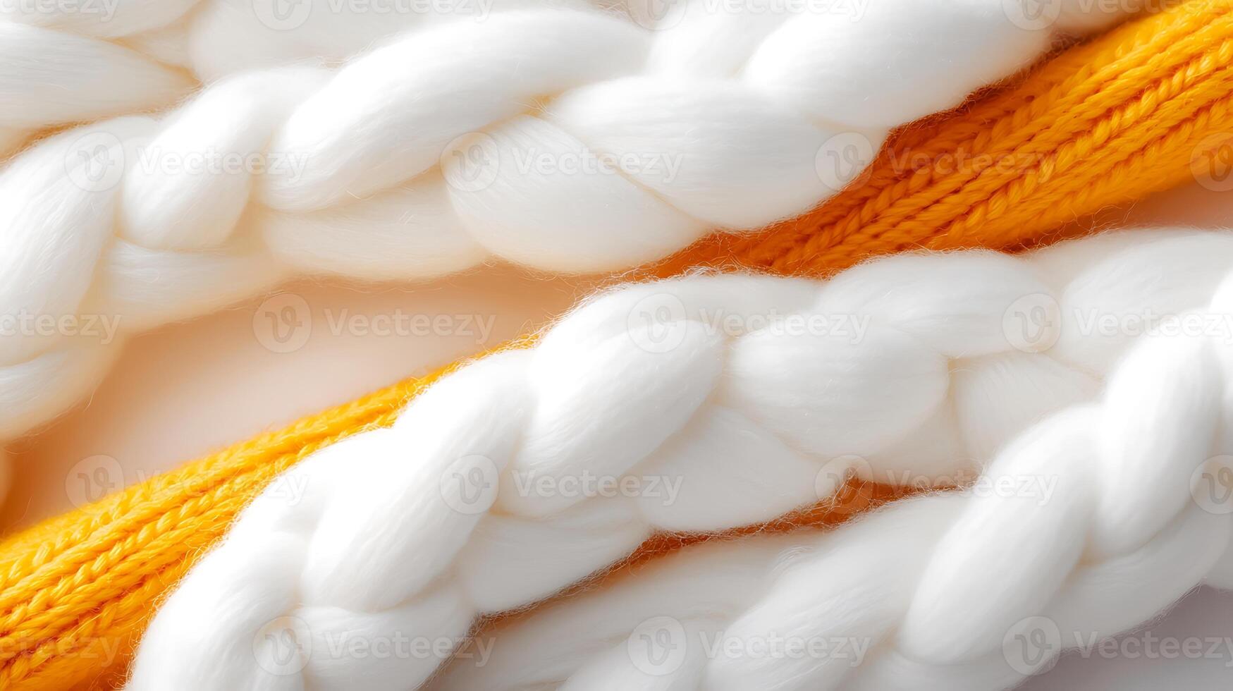 Close-up of intertwined white and orange braided fibers showcasing texture and color contrast photo