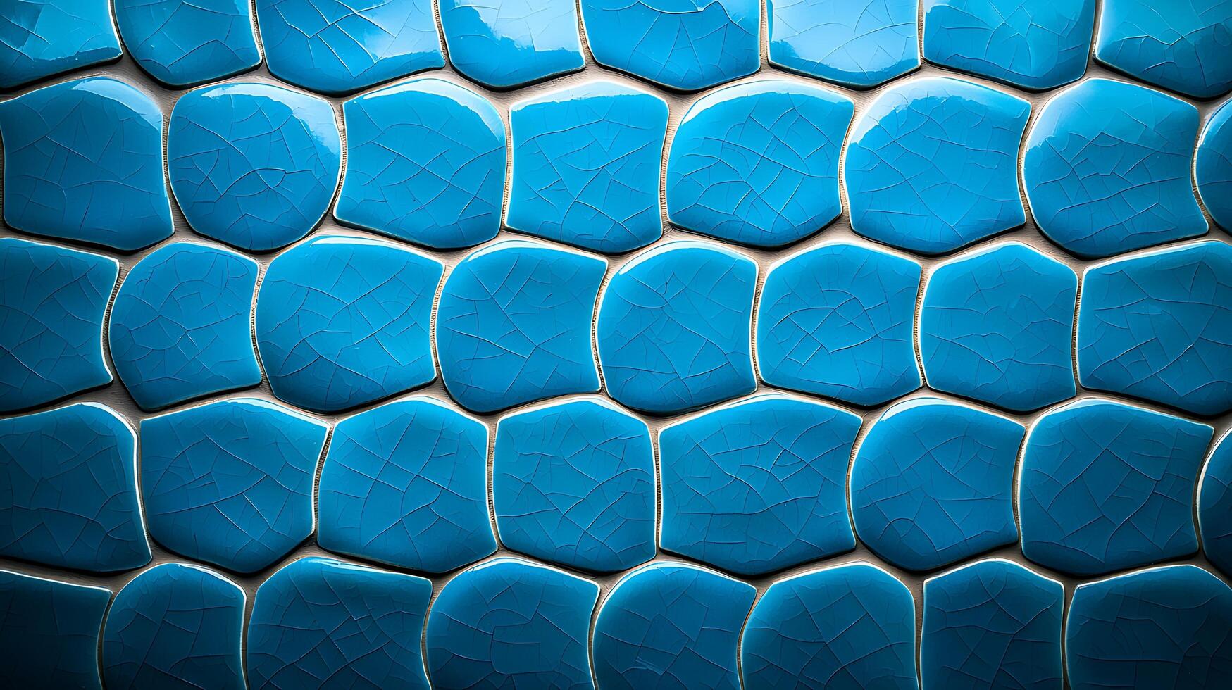 Close-up of textured blue tiles arranged in a pattern, showcasing intricate details and reflections photo