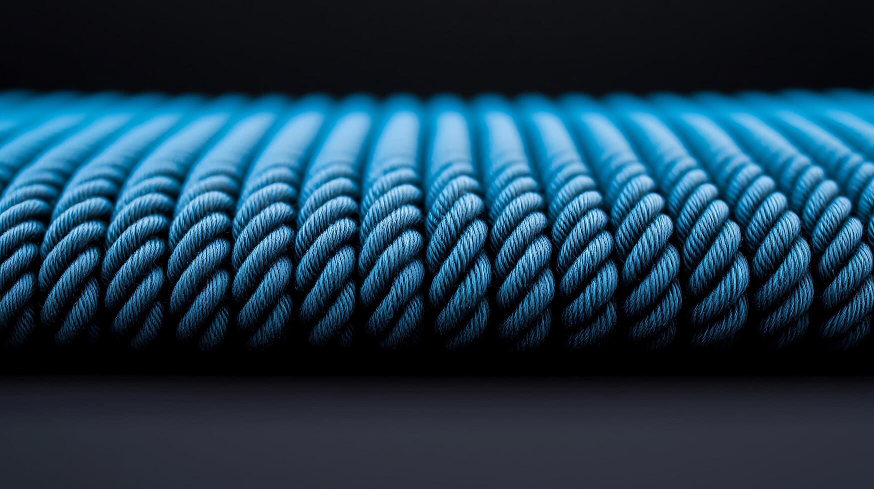 Close-up of twisted blue rope displaying intricate texture against a dark background photo