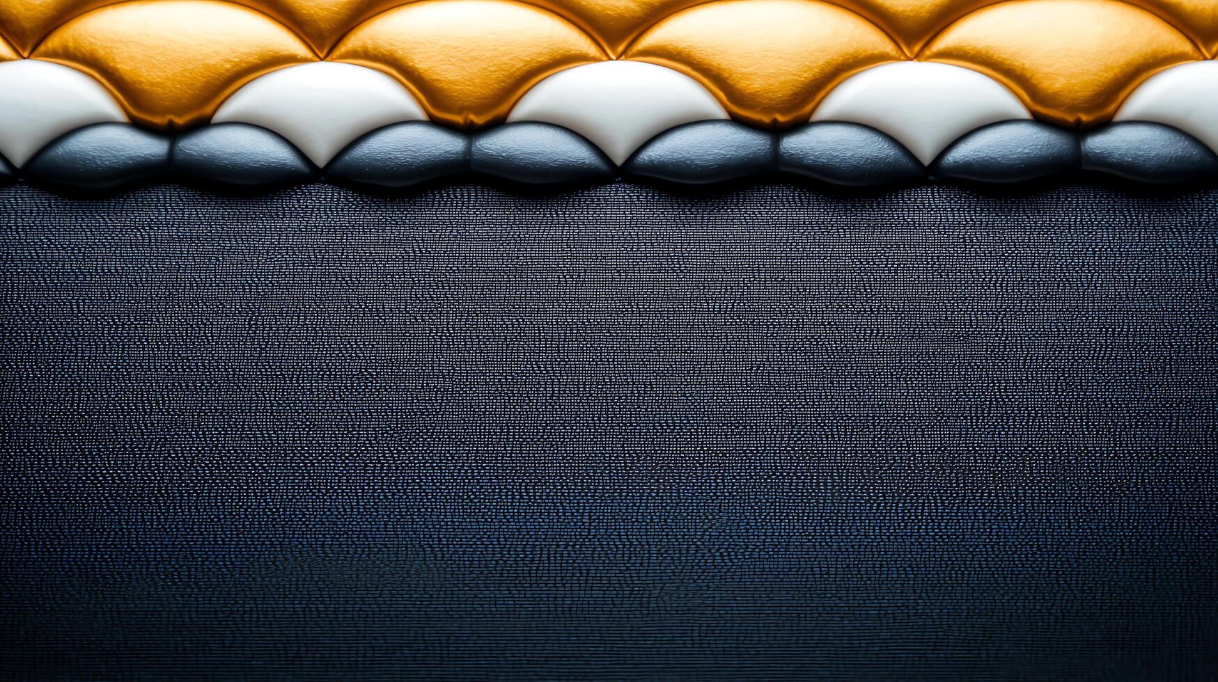 Close-up of textured fabric with golden, white, and blue patterns against a dark background photo