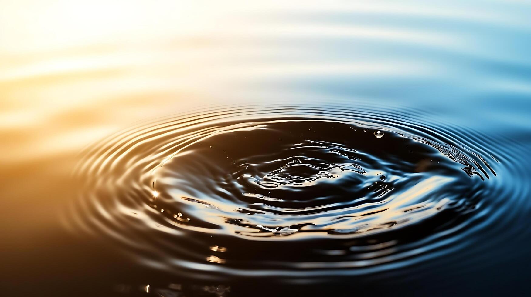 Close-up of water ripples created by a droplet, with a soft golden light in the background photo