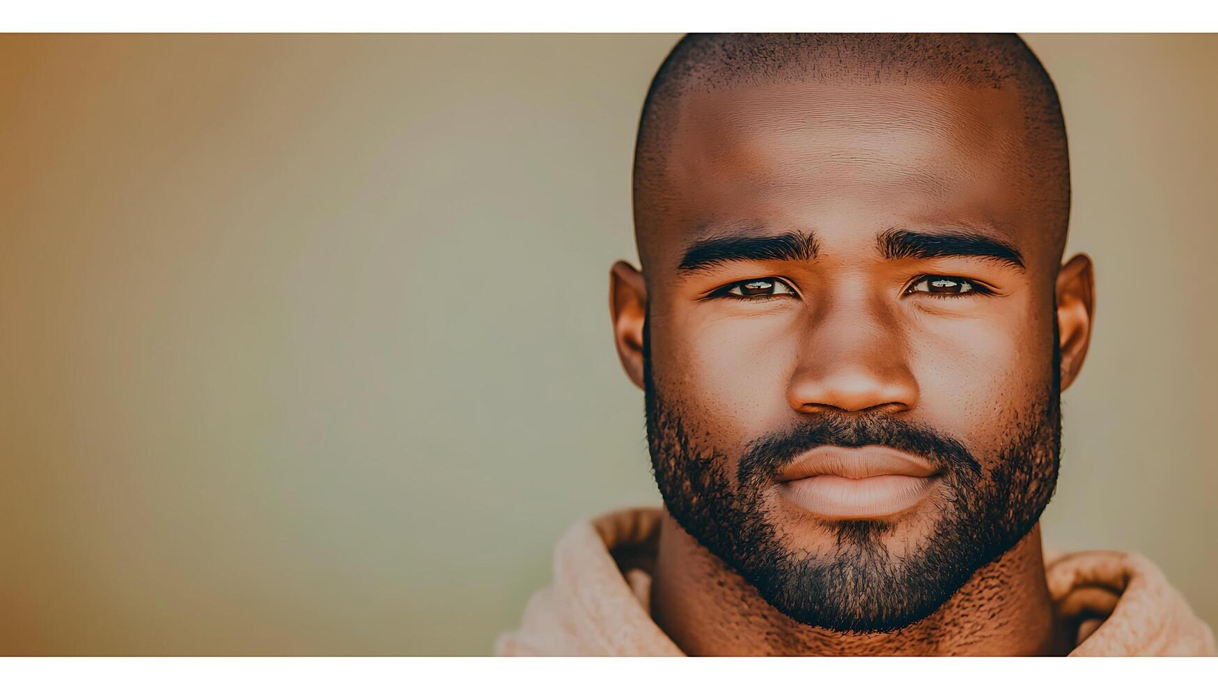 Close-up portrait of a confident man with a beard, showcasing facial features against a soft background photo