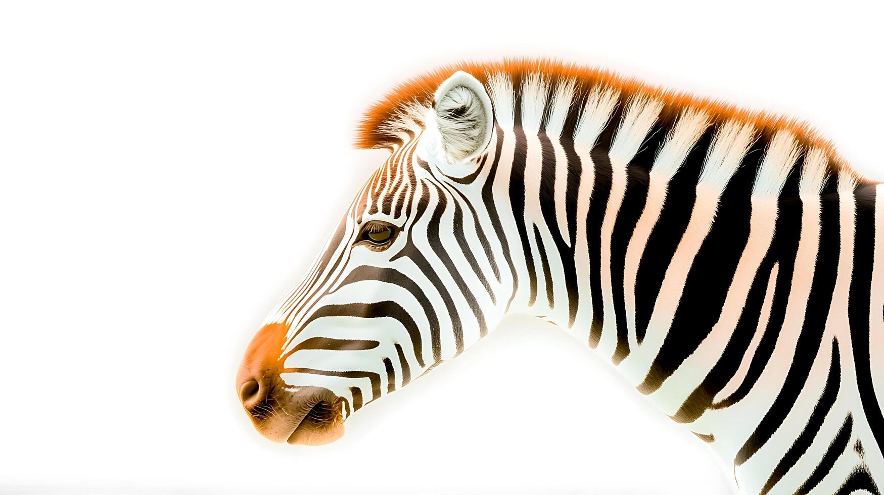 Close-up profile of a zebra showcasing its striking black and white stripes against a bright background photo