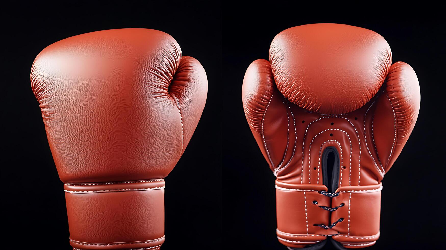 Close-up view of a pair of red boxing gloves showcasing intricate stitching and design details photo