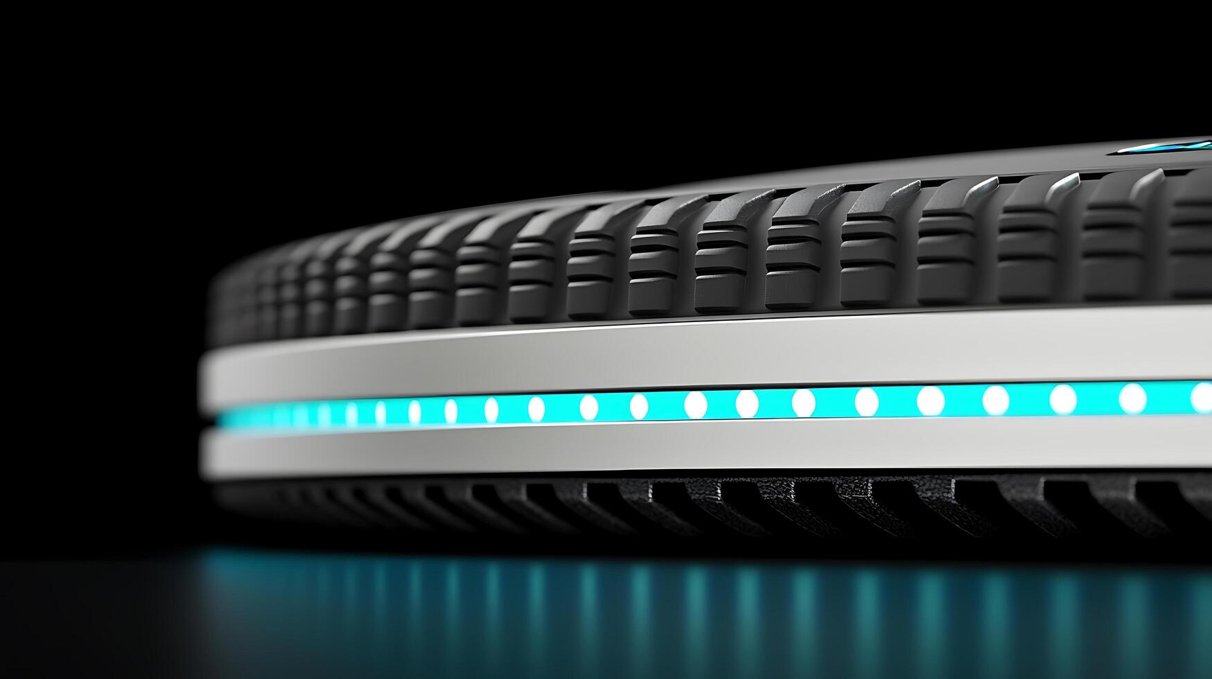 Close-up view of a sleek, modern device showcasing illuminated features against a dark background photo