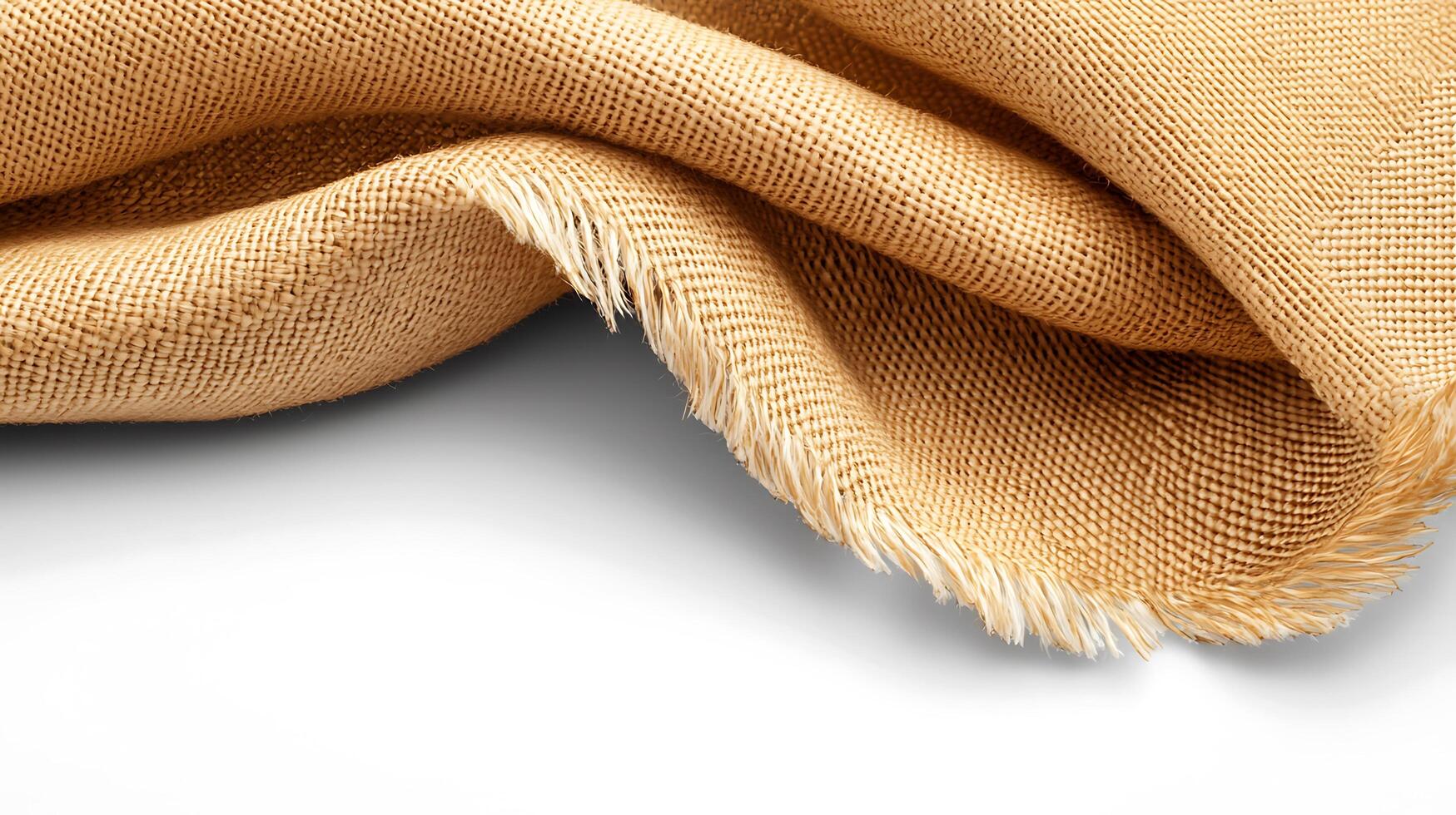 Close-up view of a textured, crumpled fabric in warm beige color, highlighting its weave and softness photo