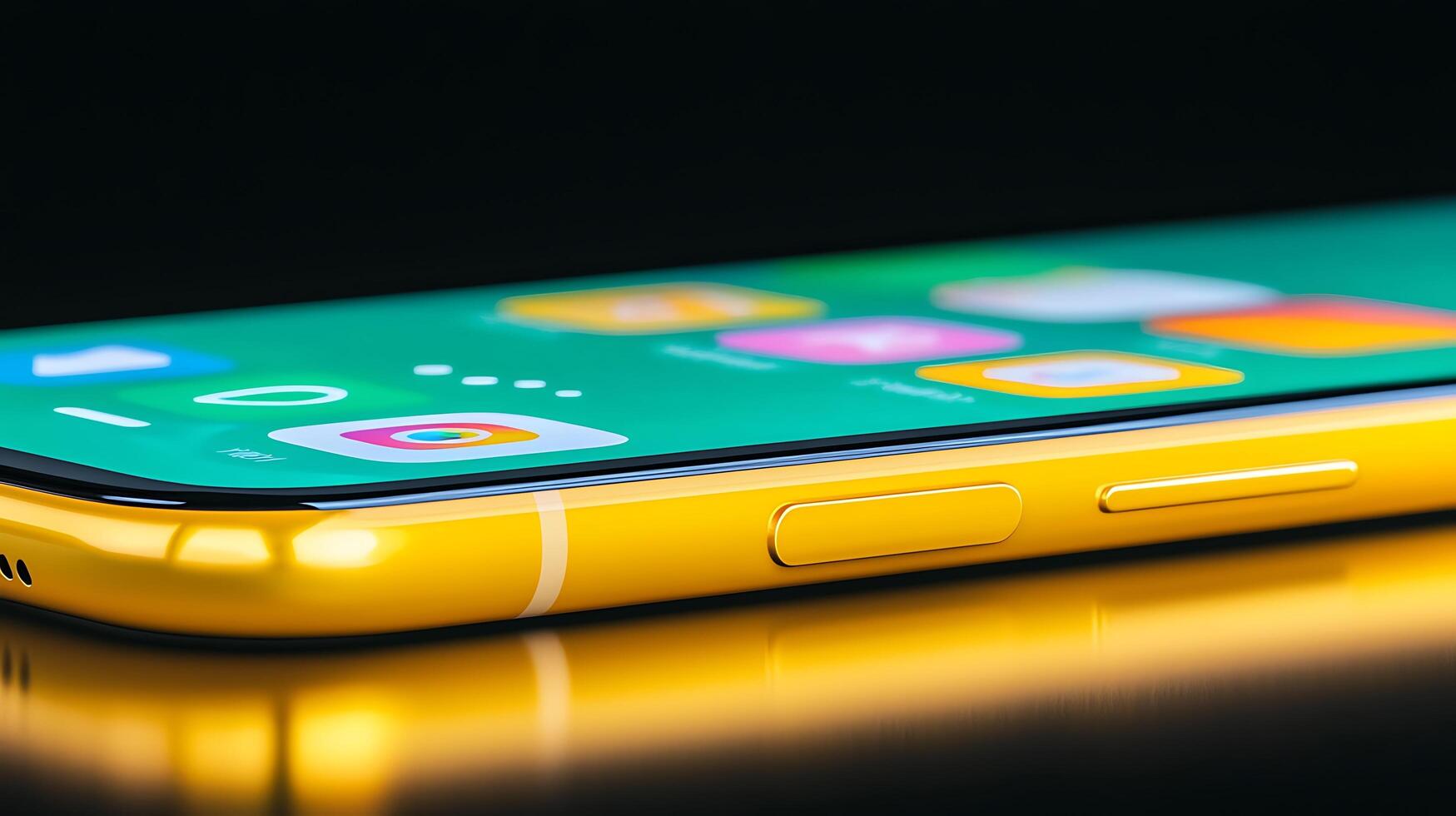 Close-up view of a sleek yellow smartphone showcasing its vibrant screen and side buttons photo