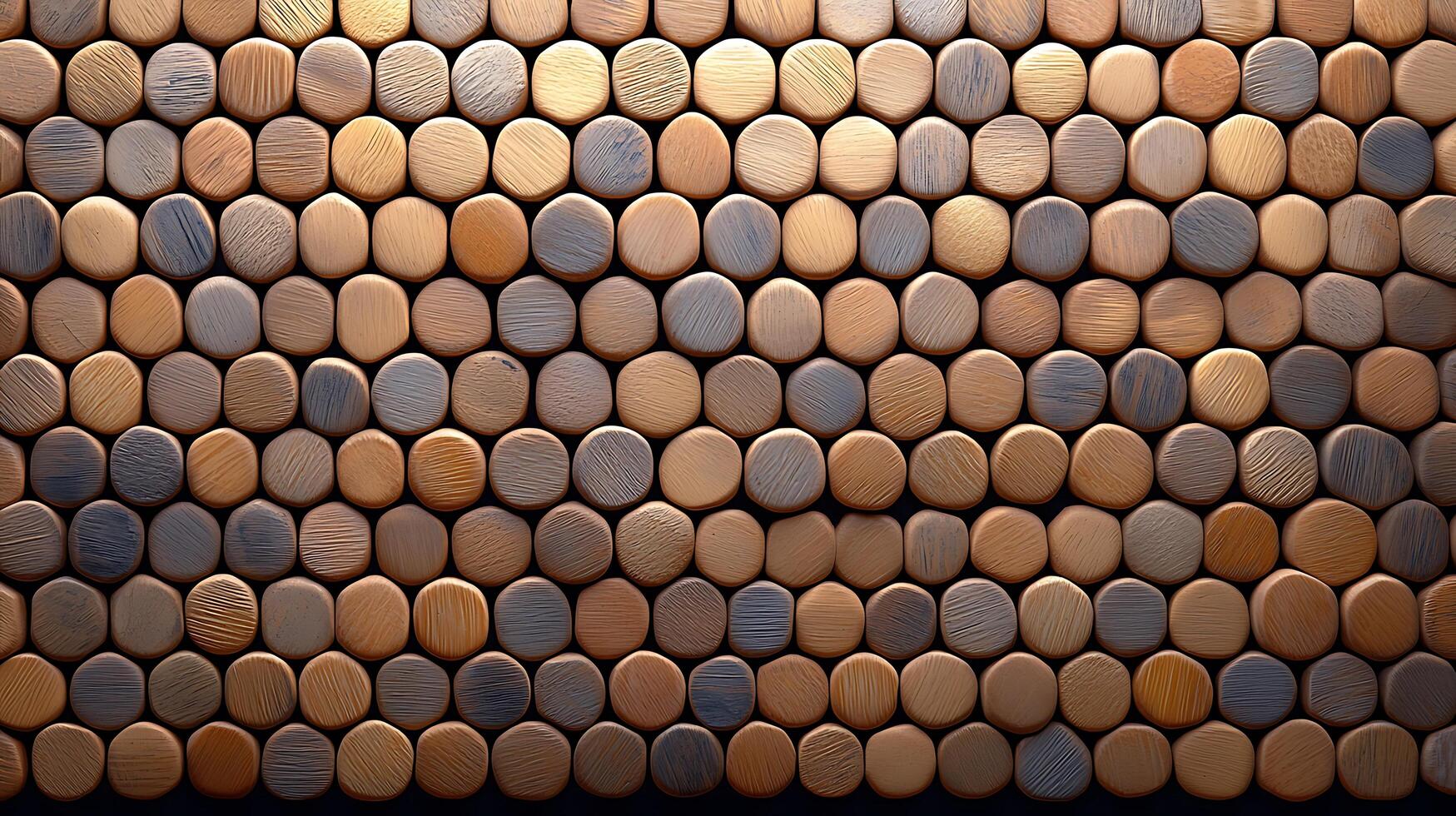 Close-up view of a textured wooden wall made of hexagonal blocks arranged in a pattern photo