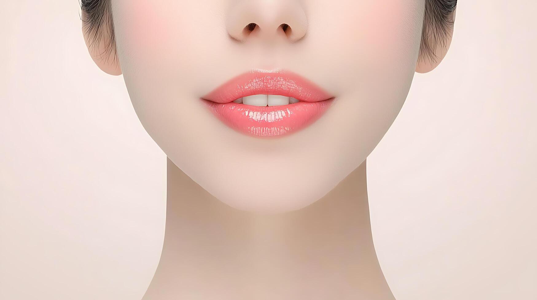Close-up view of a woman's mouth and chin, showcasing smooth skin and subtle makeup photo
