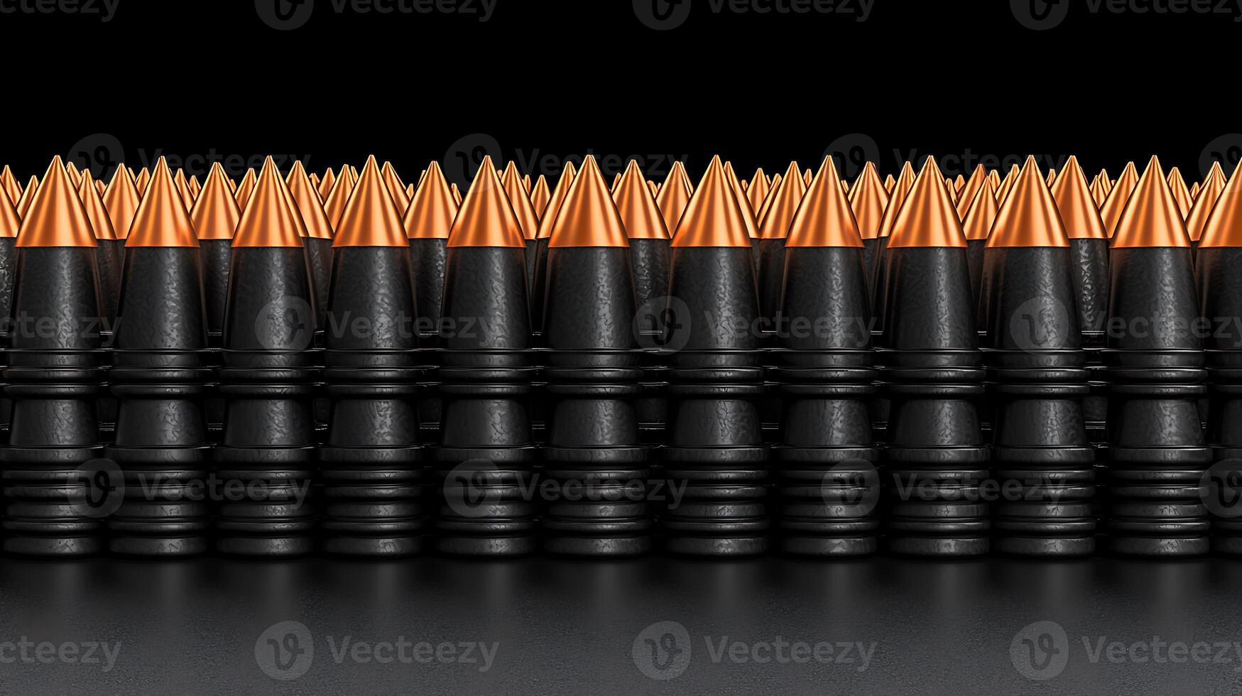 Close-up view of precision-engineered bullets arranged in a neat row against a dark background photo