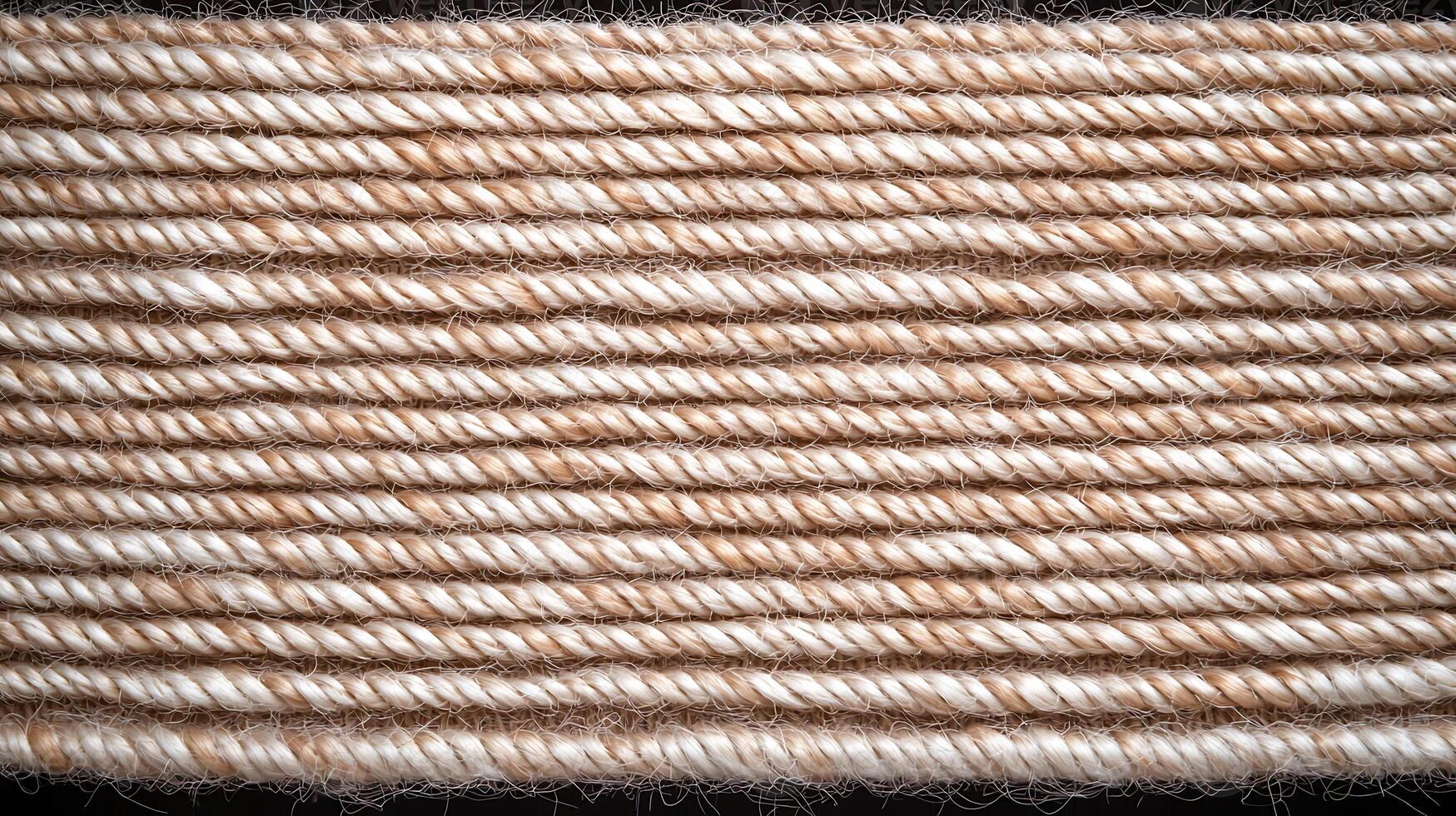 Close-up view of neatly arranged natural fiber ropes on a black background, showcasing texture photo