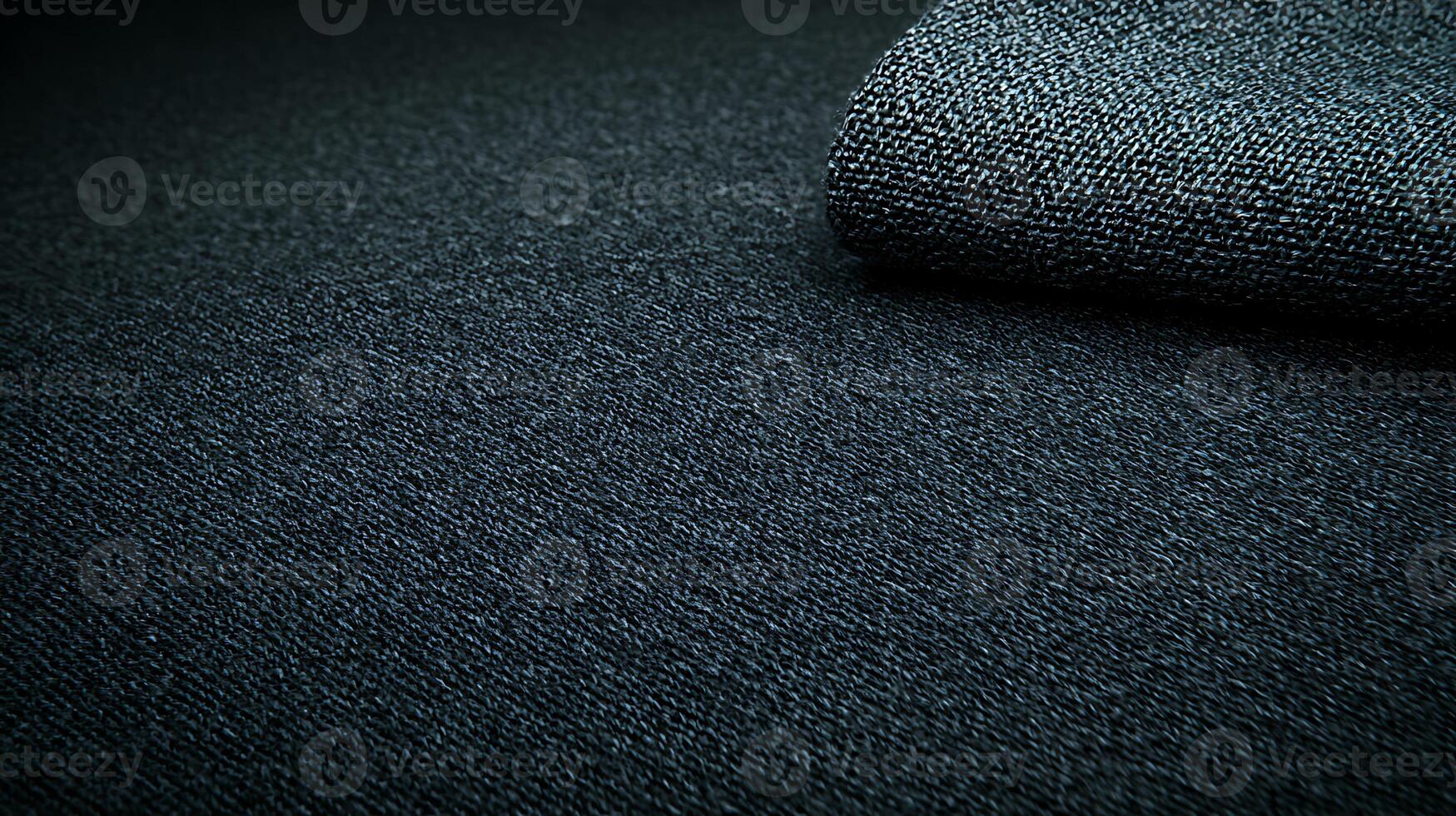 Close-up view of textured dark fabric with a rolled edge, highlighting intricate patterns and depth photo