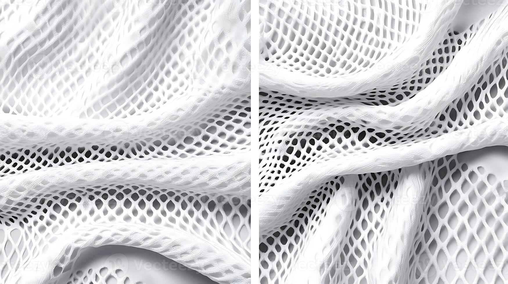 Close-up view of white mesh fabric showcasing intricate patterns and textures, ideal for design photo