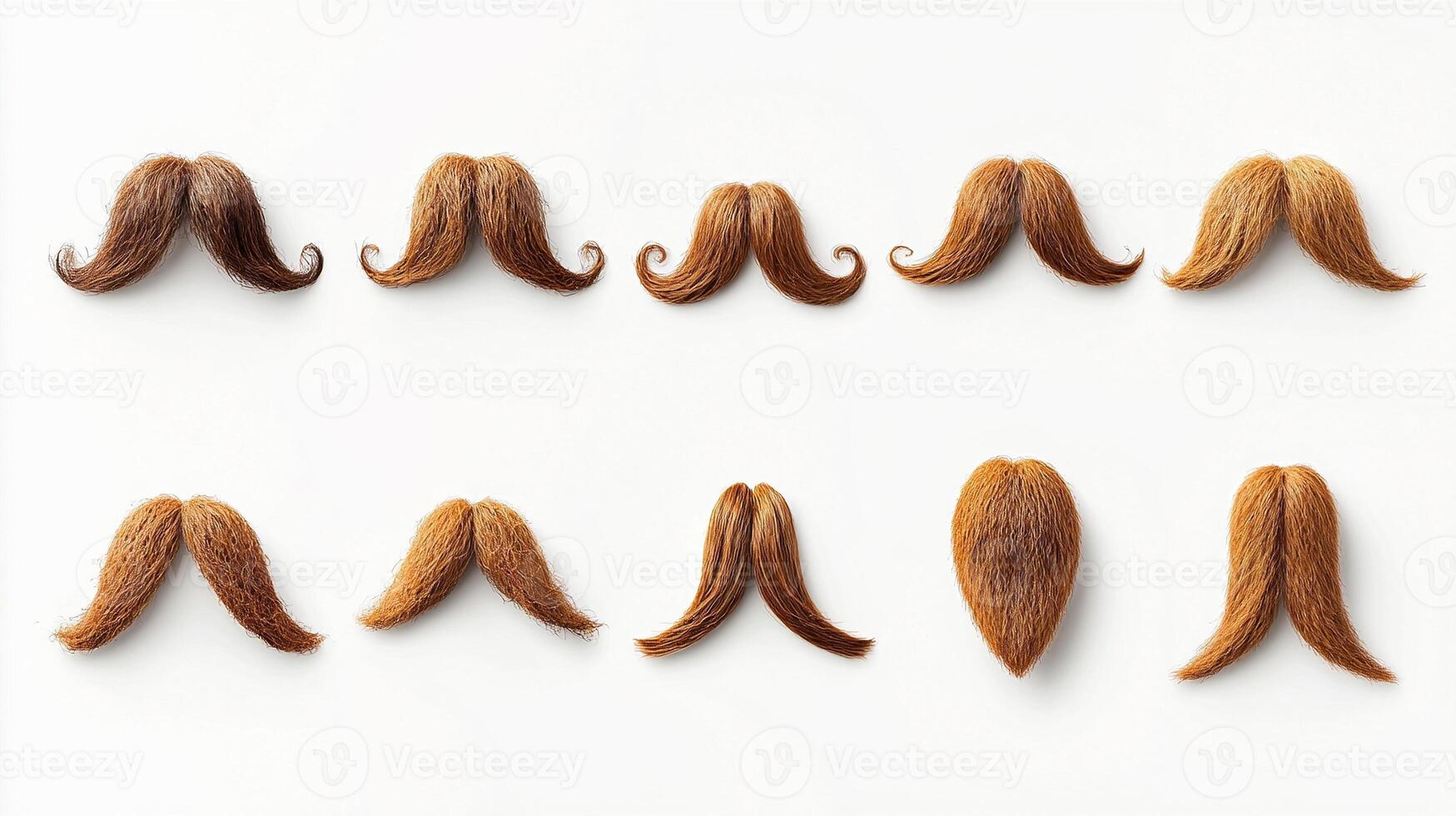 Collection of various styled mustaches arranged symmetrically on a white background for creative use photo
