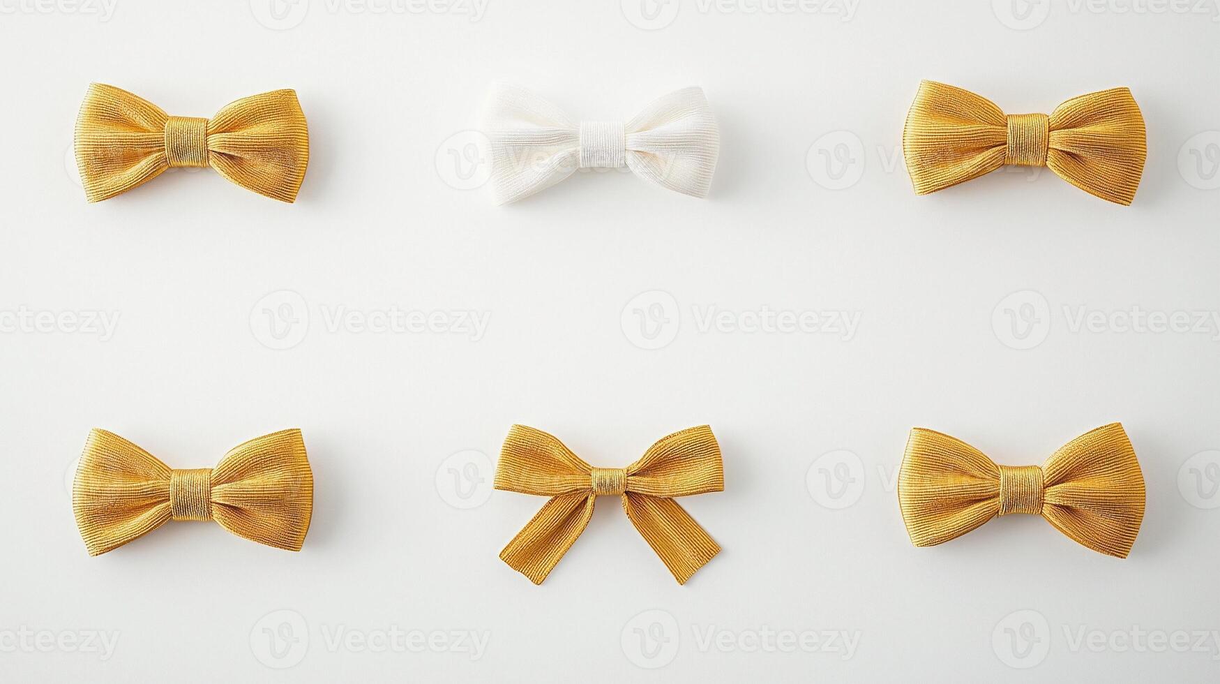 Collection of various fabric bows arranged on a white background, showcasing different colors and styles photo