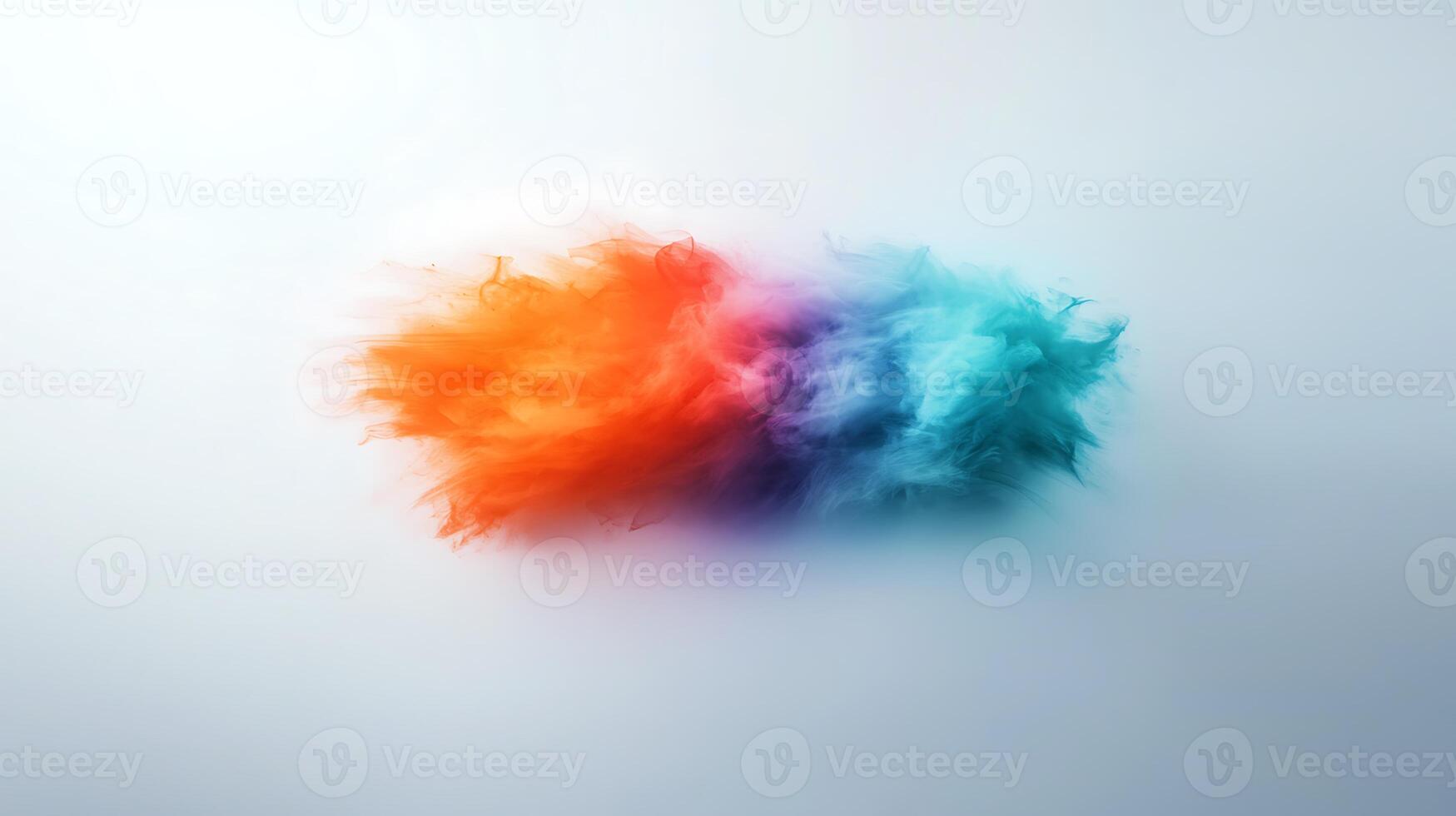 Colorful abstract cloud of orange and blue hues blending together on a soft white background photo
