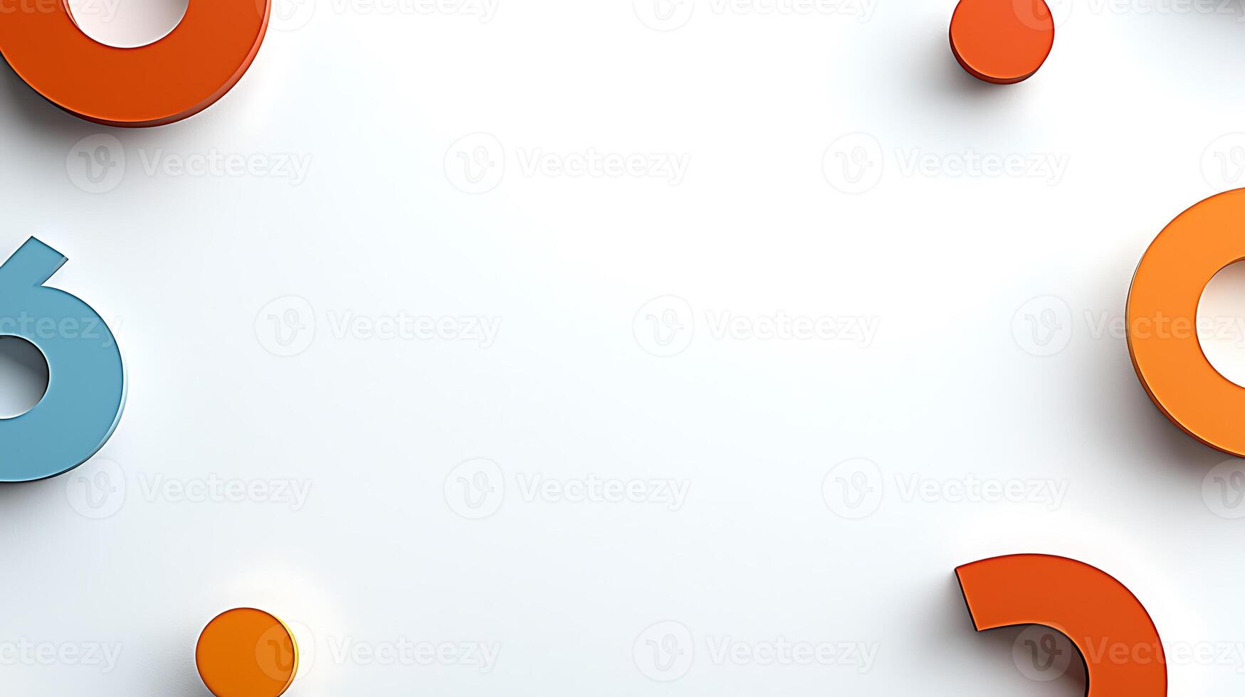 Colorful abstract shapes and numbers arranged artistically on a white background photo