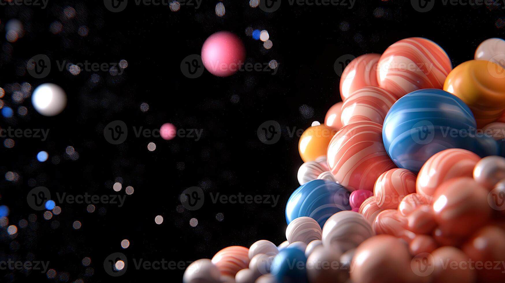 Colorful abstract representation of planets in space with a starry background and vibrant spheres photo