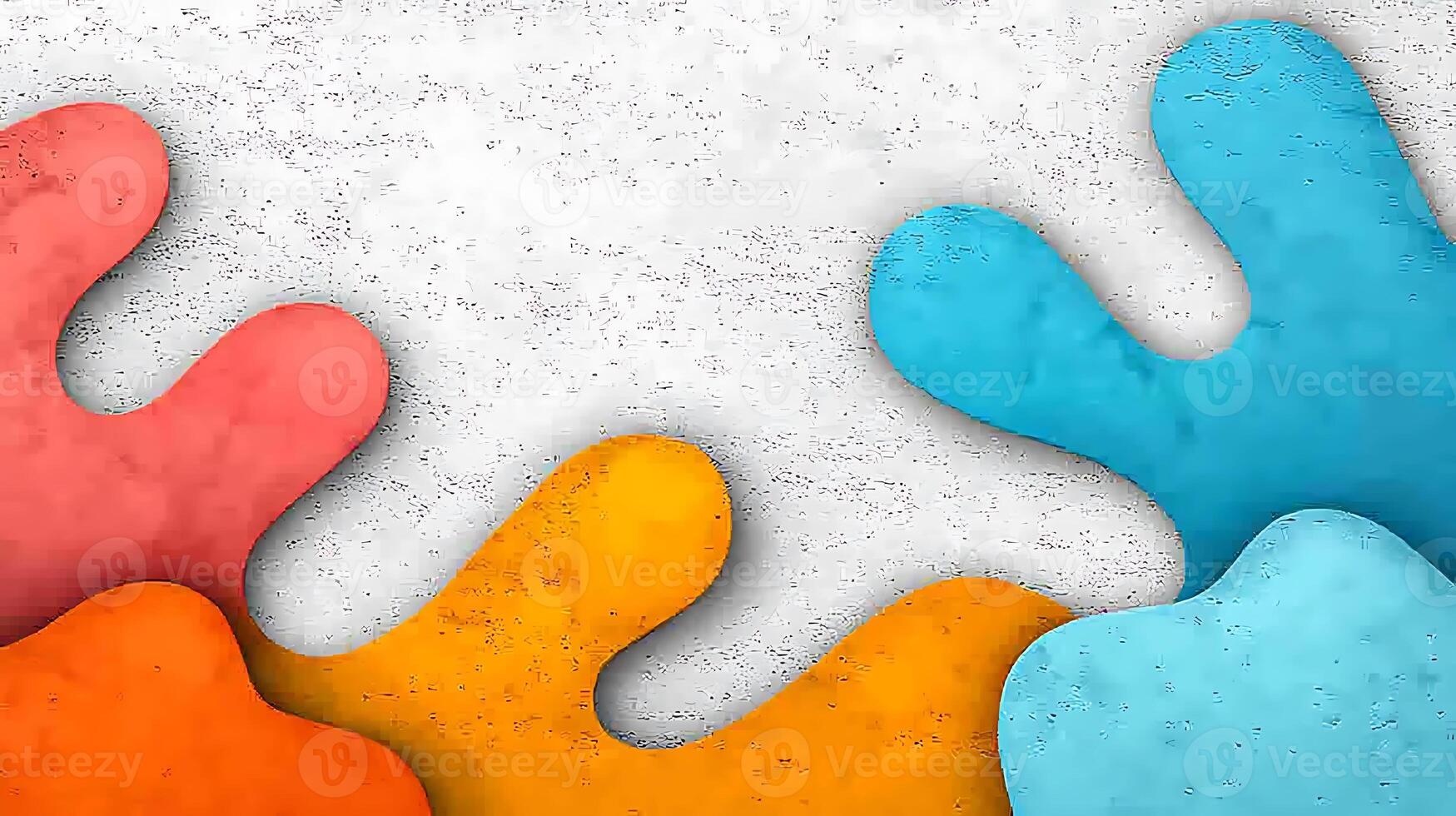 Colorful abstract shapes in vibrant hues blending on a textured white background photo