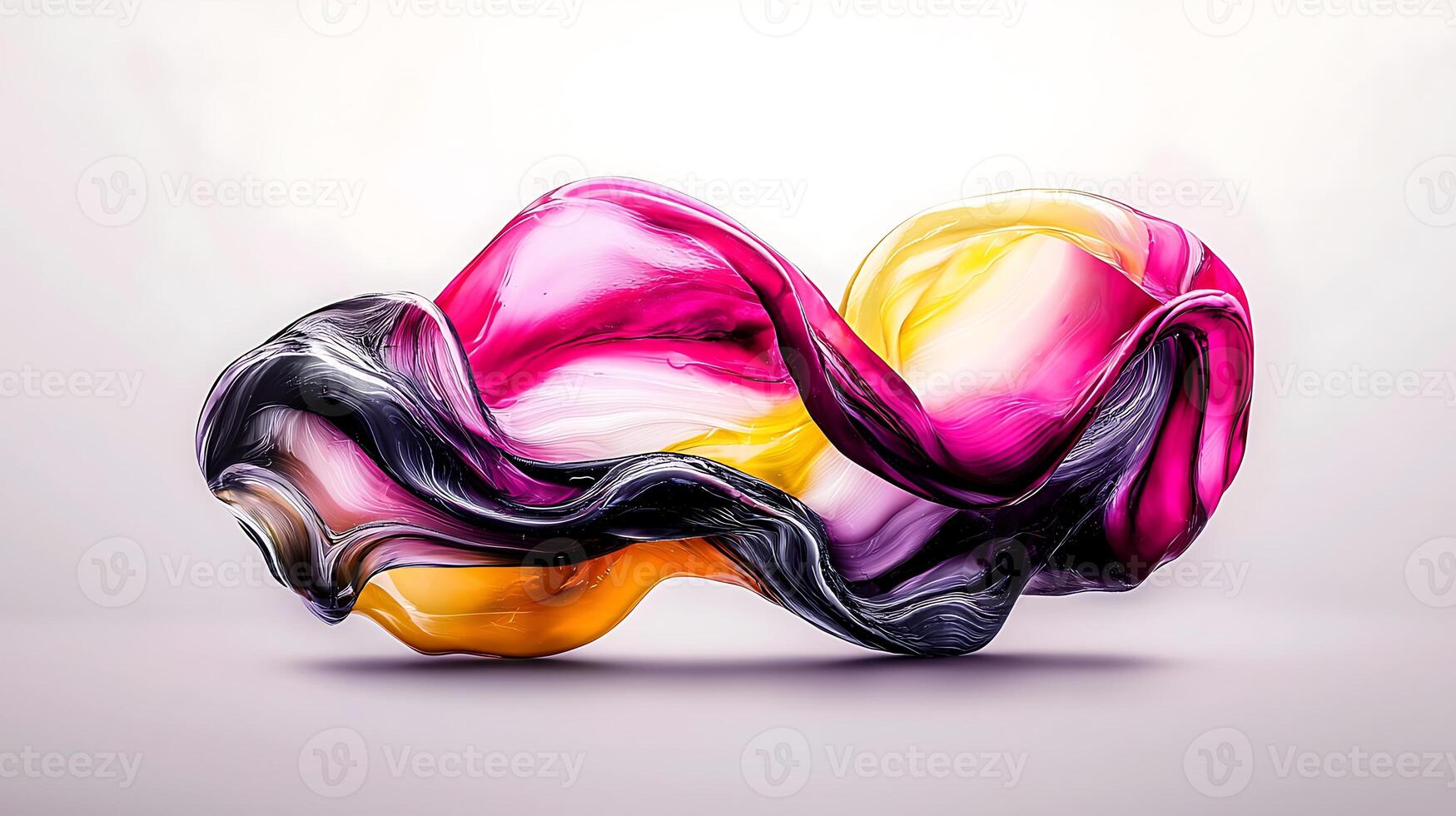 Colorful abstract wave sculpture with flowing fabric-like textures in a minimalist setting photo
