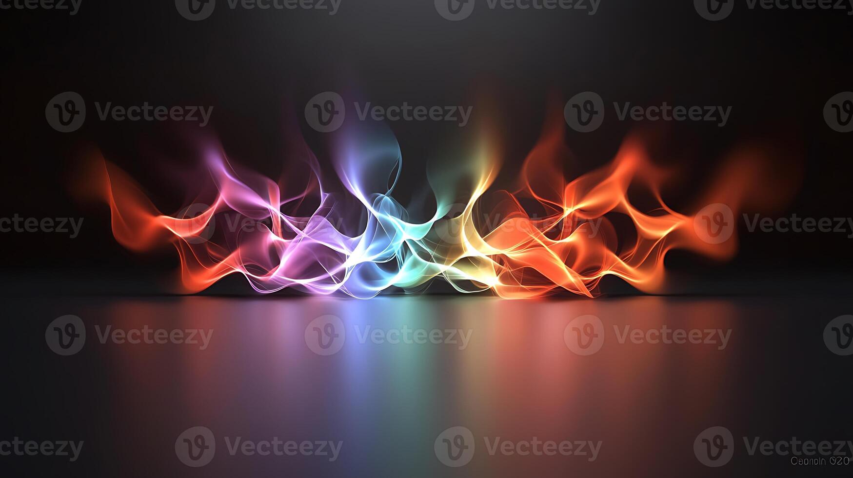Colorful abstract wave patterns with vibrant hues illuminating a dark background photo