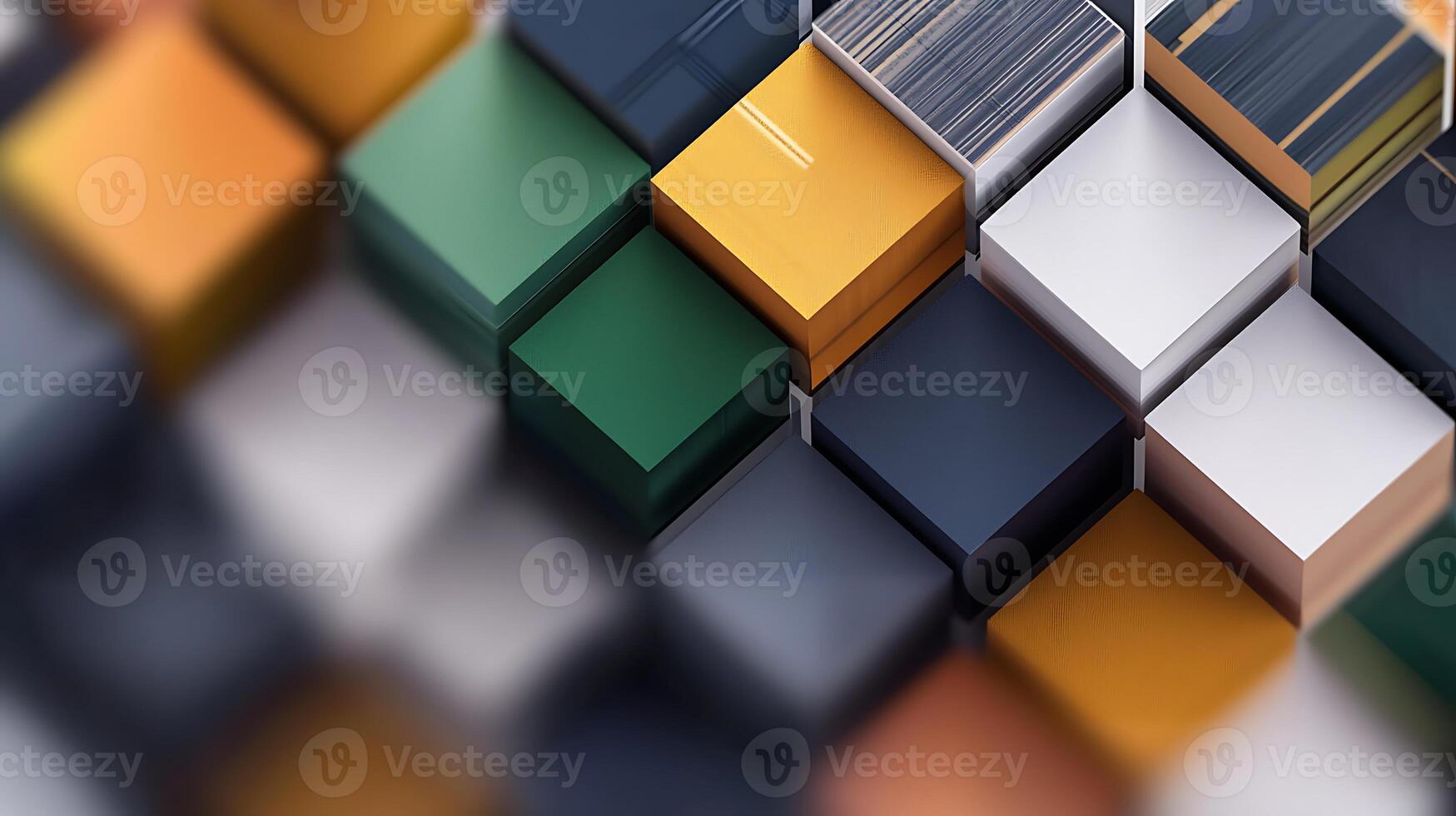 Colorful arrangement of geometric blocks creating a vibrant abstract pattern with depth photo