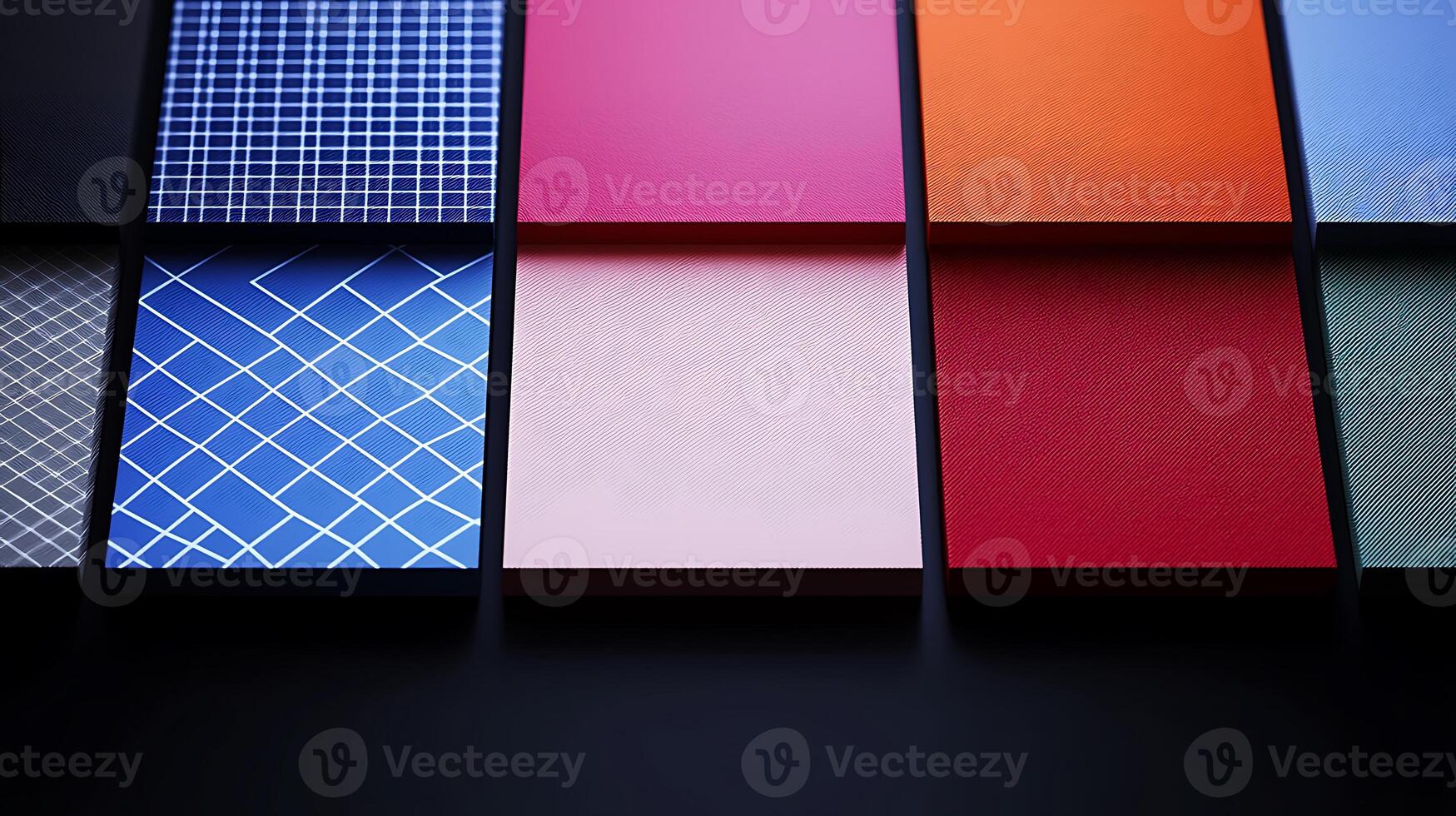 Colorful array of textured panels displayed in a modern setting with soft lighting photo