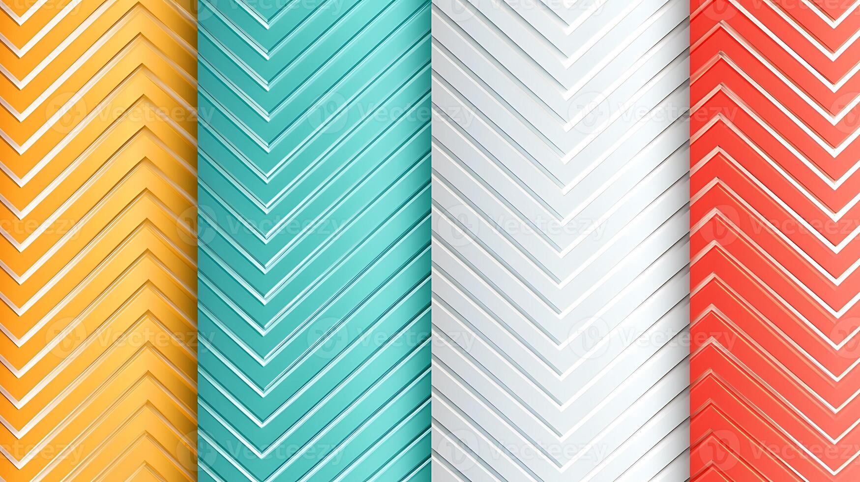 Colorful chevron patterns in vibrant shades of orange, teal, white, and red, creating a modern design photo