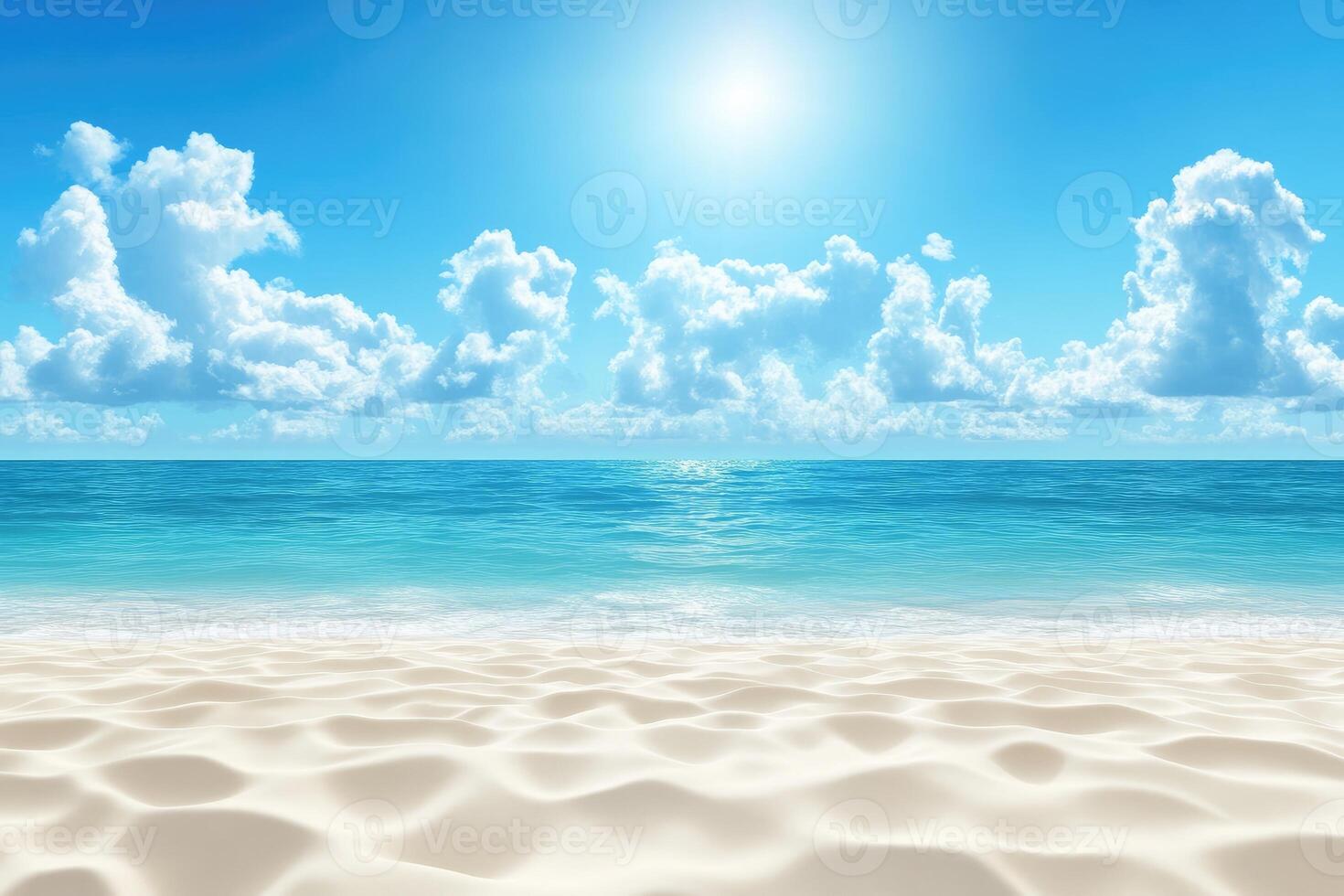 A beautiful beach scene with blue sky and clouds photo