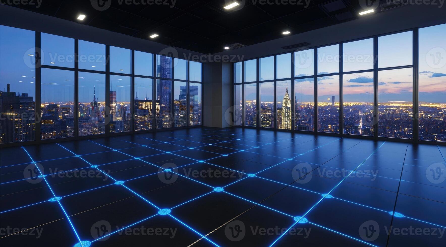 An empty room with a city view photo