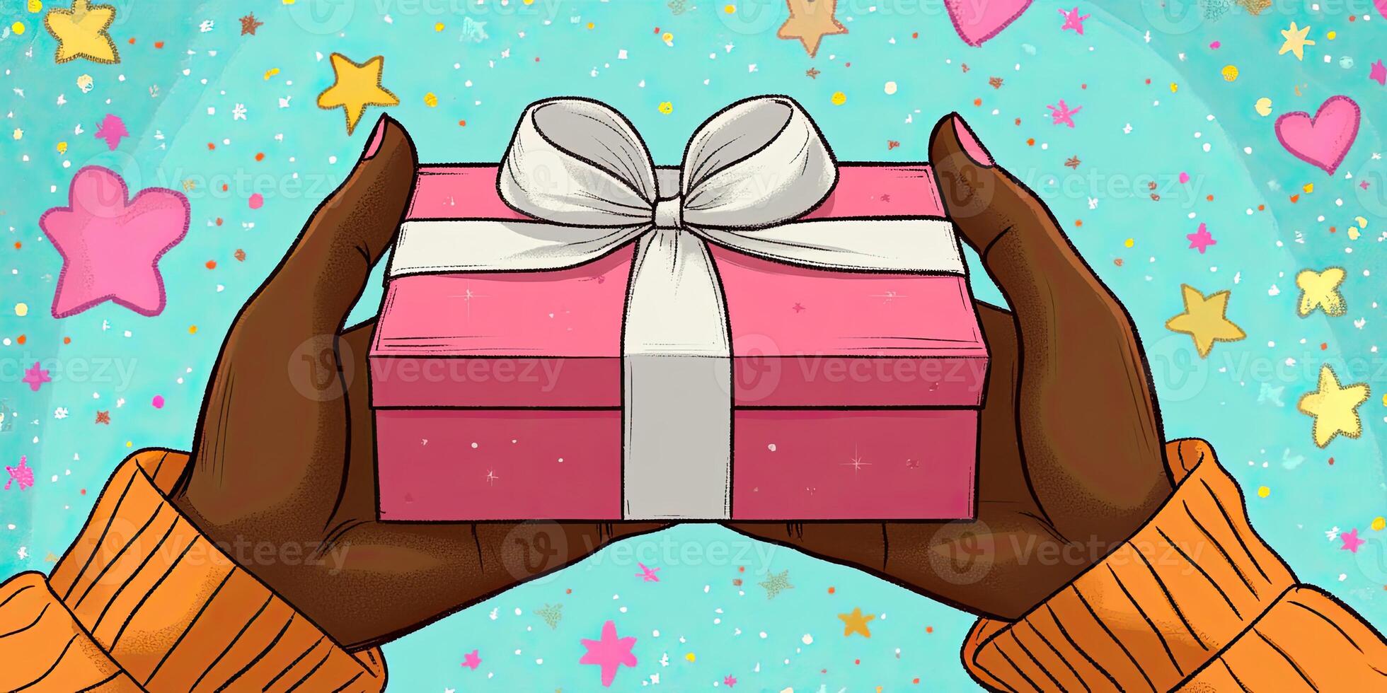 Gift Giving Hands Holding a Pink Present Box photo