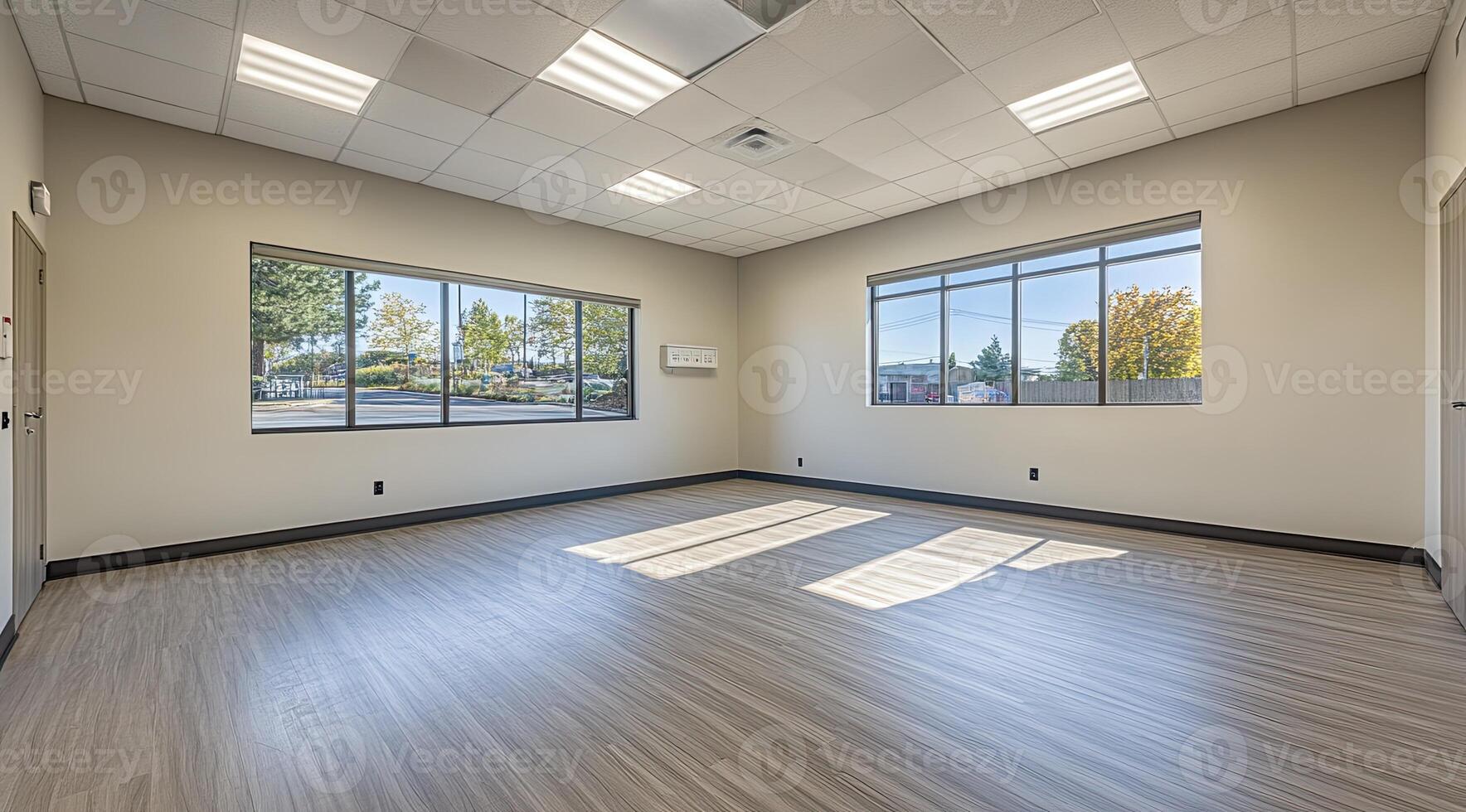 Spacious, bright room with large windows photo