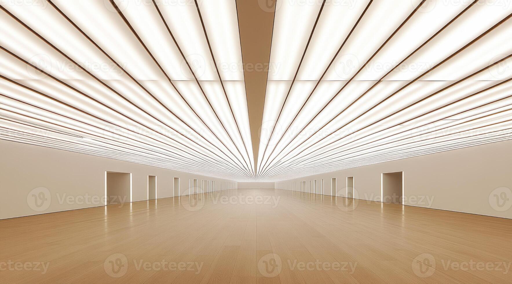 Empty modern gallery space with illuminated ceiling photo