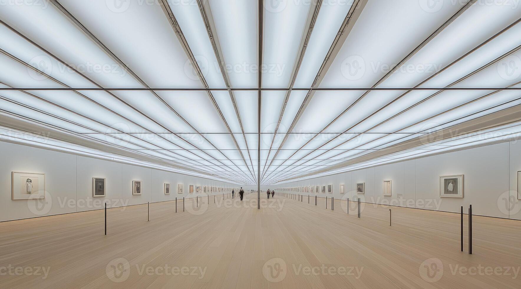 Modern art gallery interior, featuring a spacious, minimalist design with a light, airy feel photo