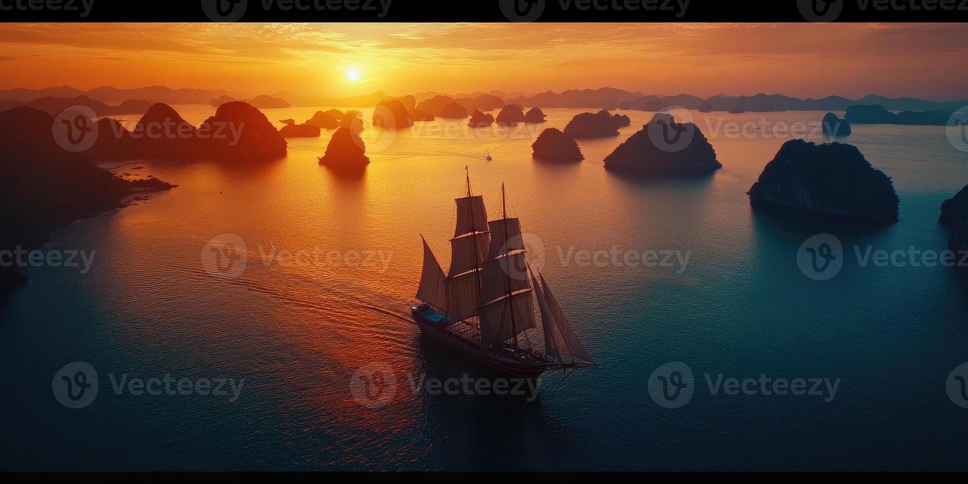 Majestic Sailboat at Sunset on Tropical Waters photo